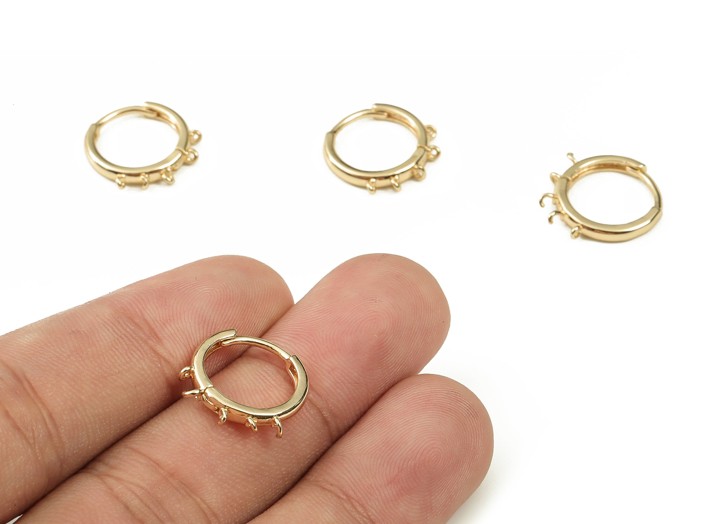 Brass Round Circle Earrings – Round Hoop Earring - 5 Loops – 18K Real Gold Plated Earrings – Jewelry Supplies – 13.8x14.67x2.23mm - RGP3408 - DOMEDBAZAAR
