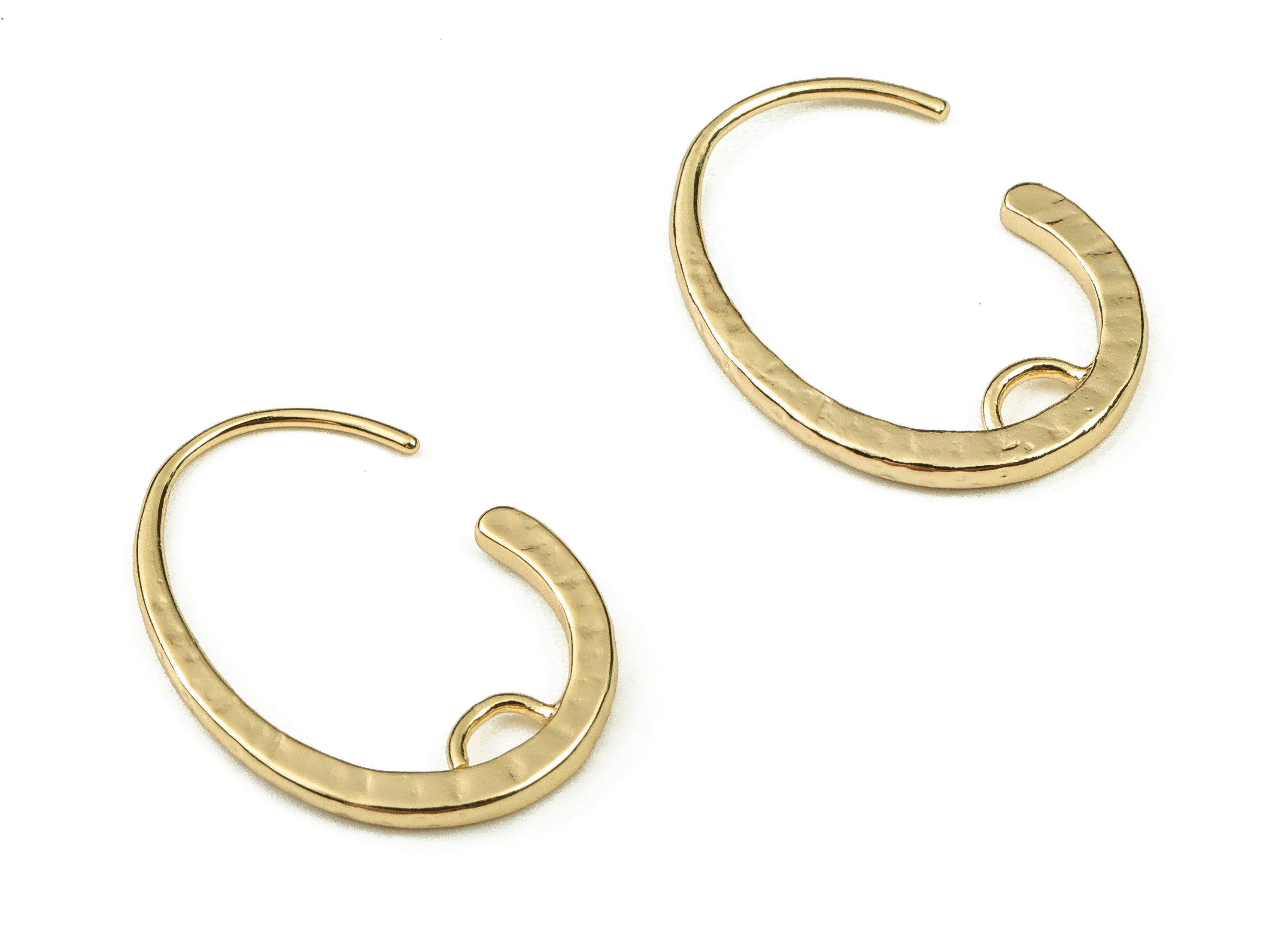 Gold Oval Earring Hooks - Brass Oval Earring Wire - 18K Real Gold Plated Brass - Jewelry Making Supplies - 22.4x16.25x1.68mm - RGP3750 - DOMEDBAZAAR