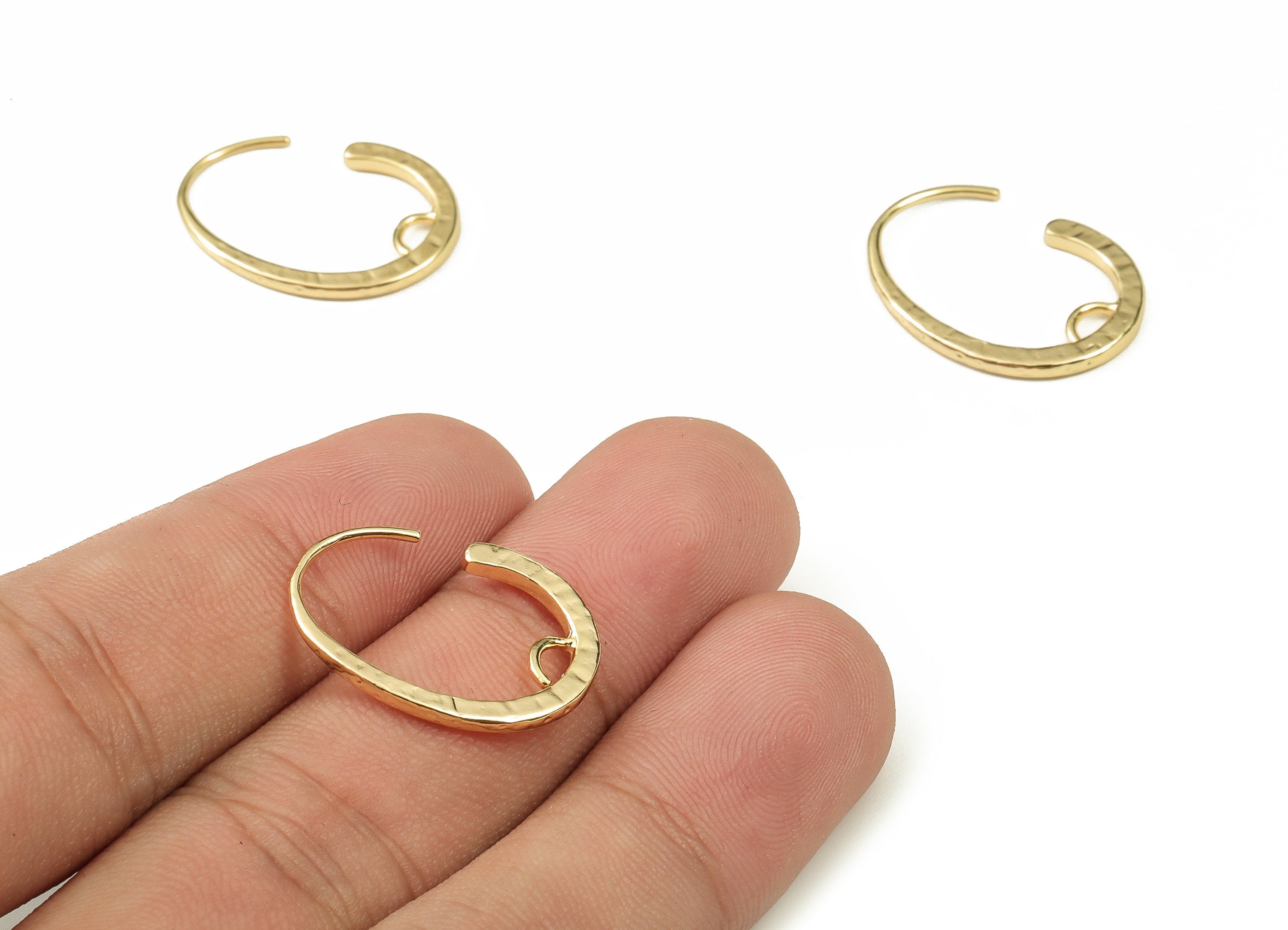 Gold Oval Earring Hooks - Brass Oval Earring Wire - 18K Real Gold Plated Brass - Jewelry Making Supplies - 22.4x16.25x1.68mm - RGP3750 - DOMEDBAZAAR