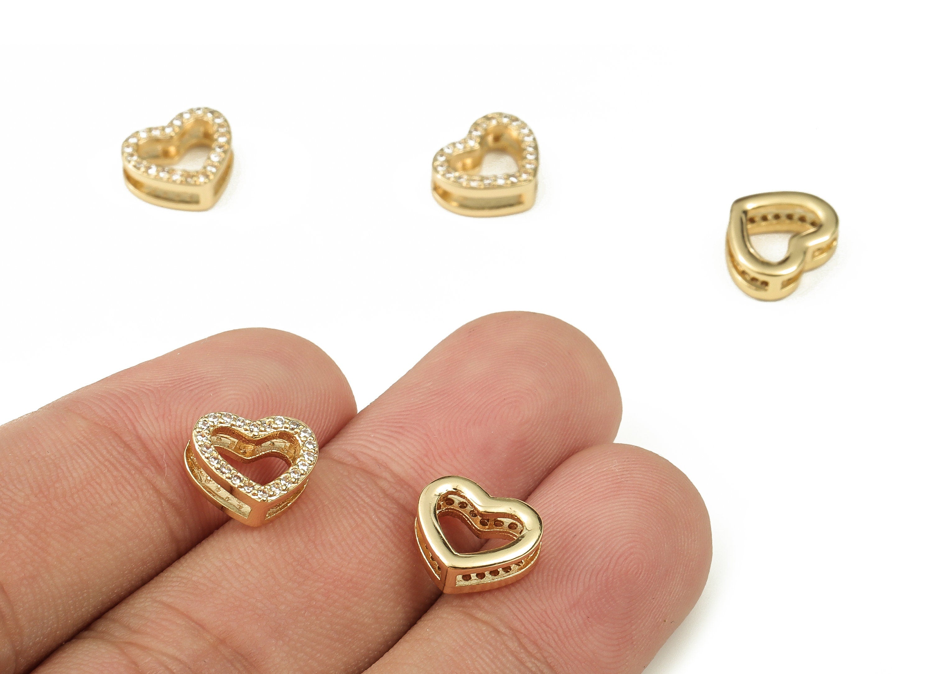 Brass Heart Earring Connector With Zircons - Gold Heart Pendant - 18K Real Gold Plated Brass - Jewelry Supplies - 8.89x10.3x3.98mm - RGP3785 - DOMEDBAZAAR