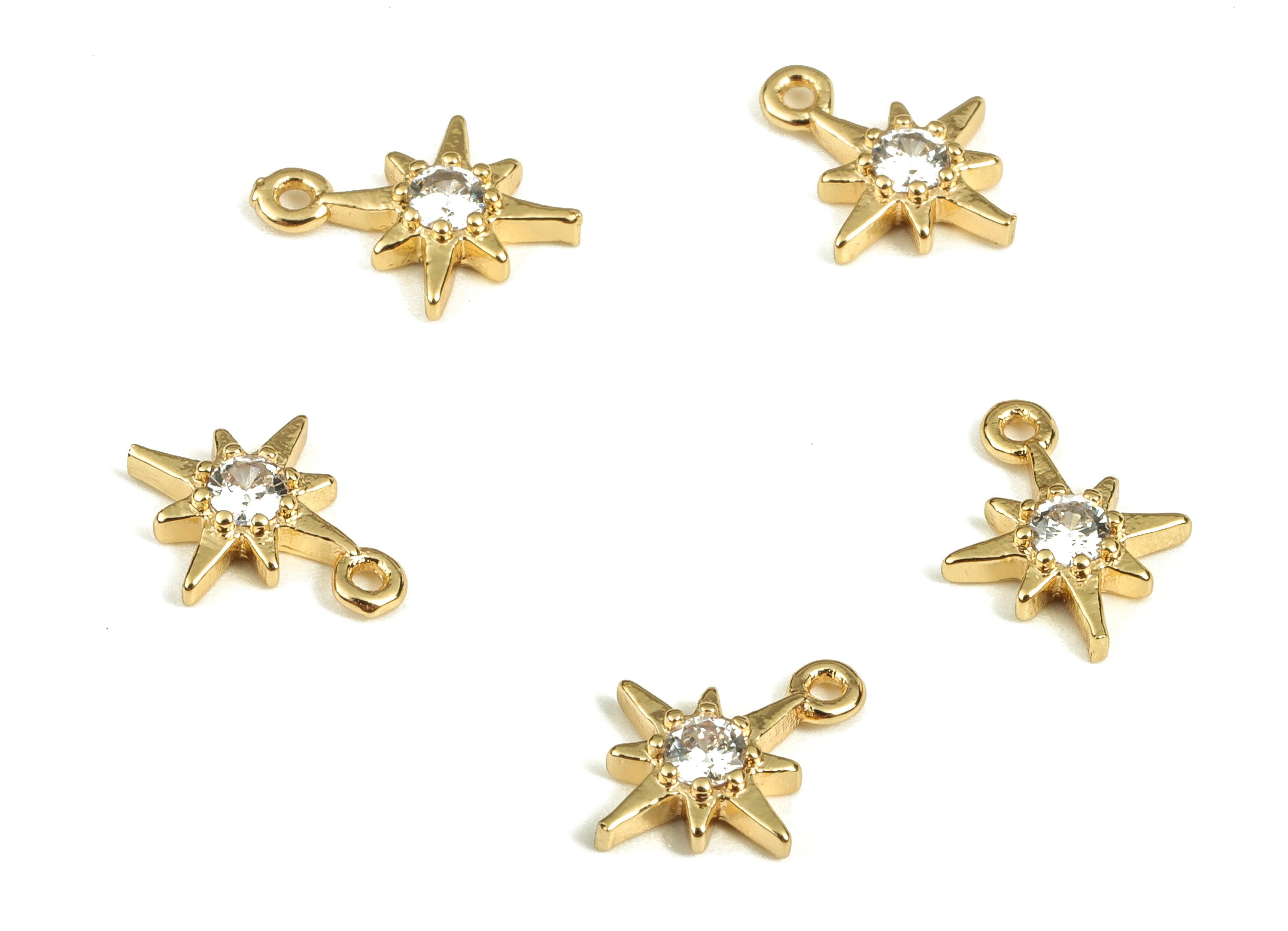 Brass Star Earring Charms With Zircons - Gold Star Pendant - 18K Real Gold Plated Brass - Jewelry Supplies - 10.25x7.97x1.97mm - RGP3685 - DOMEDBAZAAR