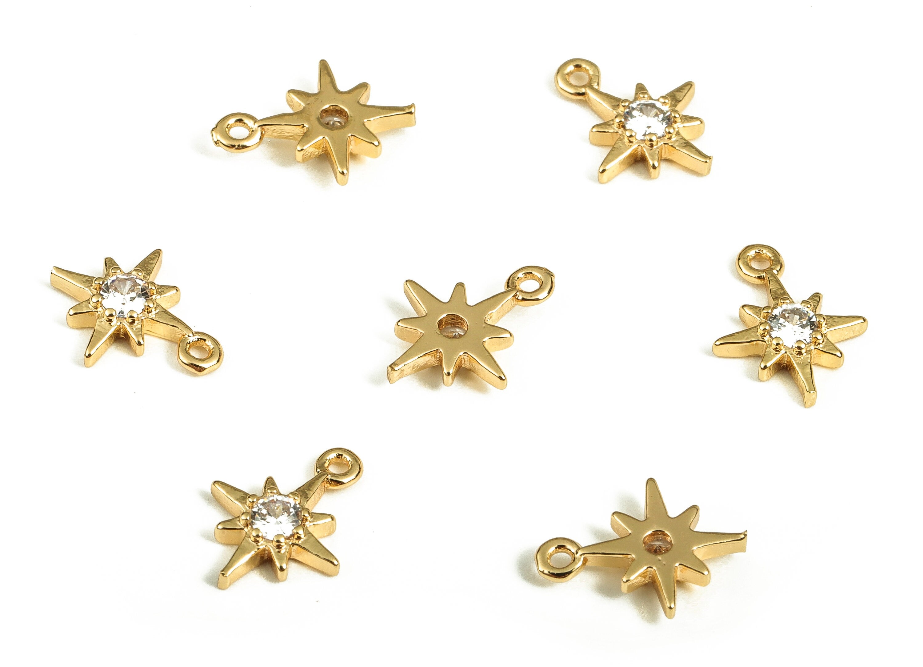 Brass Star Earring Charms With Zircons - Gold Star Pendant - 18K Real Gold Plated Brass - Jewelry Supplies - 10.25x7.97x1.97mm - RGP3685 - DOMEDBAZAAR