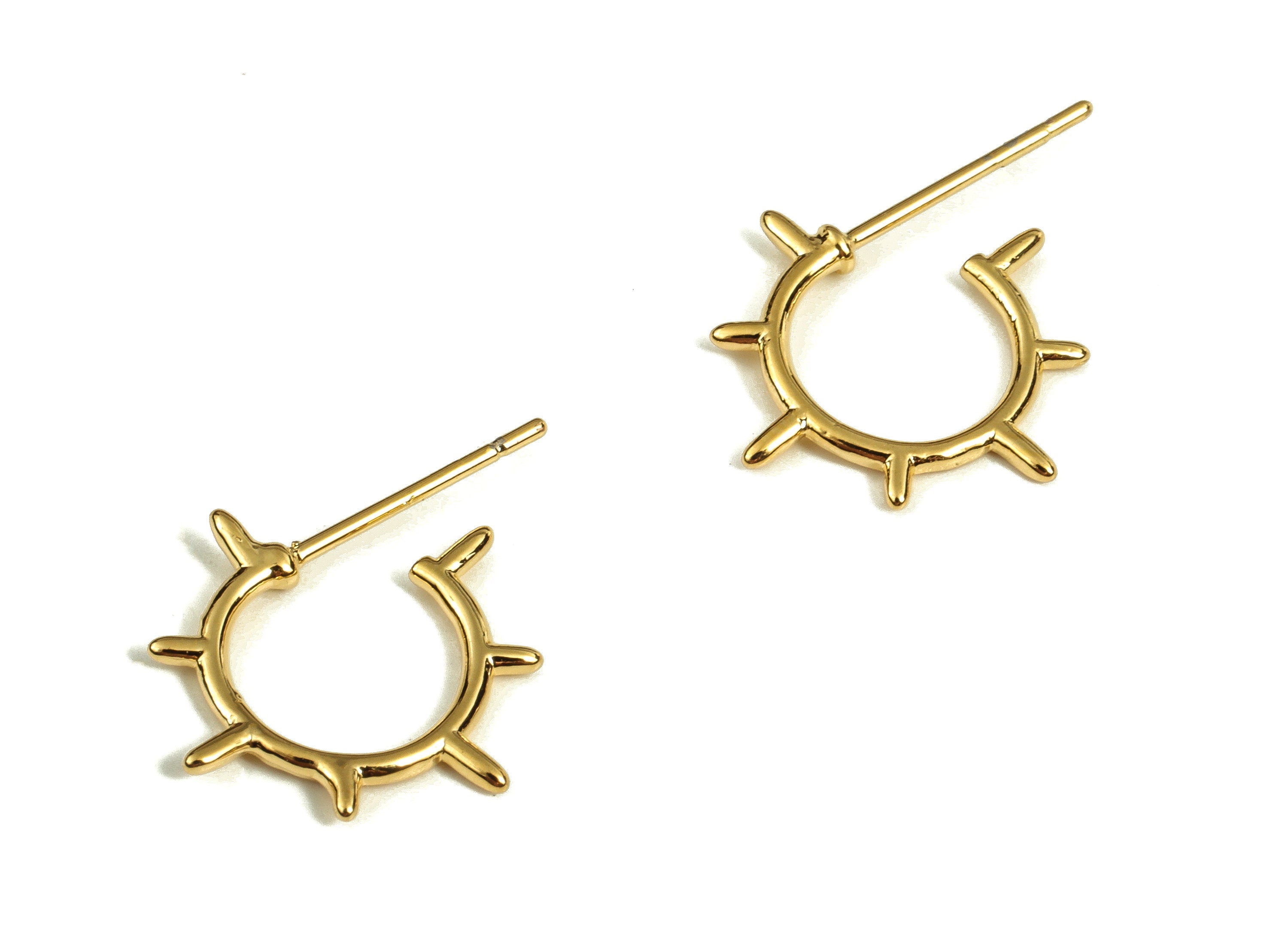 Brass C Earring Post - Gold Sun Earring Stud - 18K Real Gold Plated Brass - Brass Stud - Jewelry Supplies - 15.22x13.76x1.12mm - RGP3686 - DOMEDBAZAAR