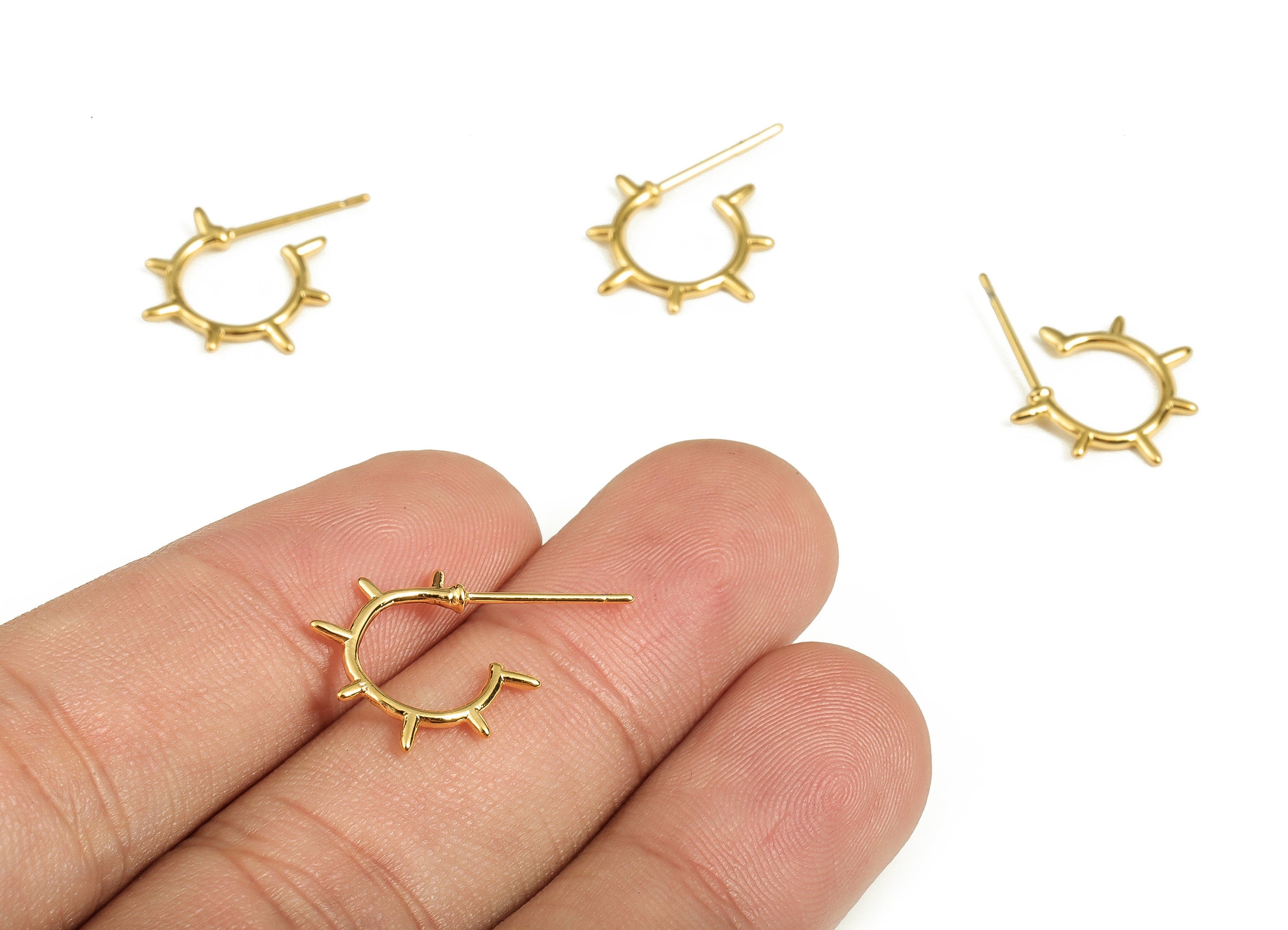 Brass C Earring Post - Gold Sun Earring Stud - 18K Real Gold Plated Brass - Brass Stud - Jewelry Supplies - 15.22x13.76x1.12mm - RGP3686 - DOMEDBAZAAR