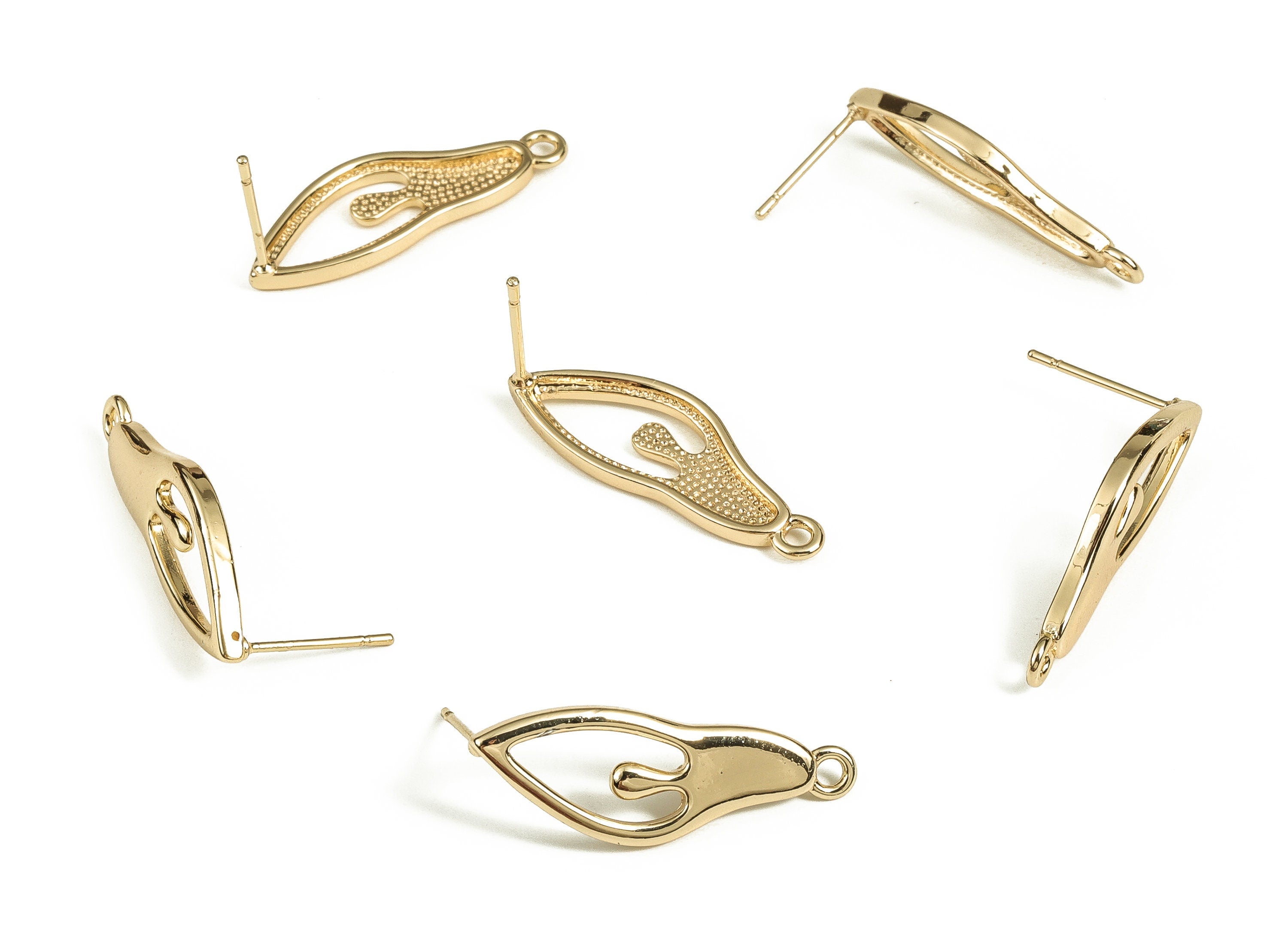 Brass Irregular Earring Post - Gold Irregular Earring Stud - 18K Real Gold Plated Brass - Jewelry Making Supplies -28.1x9.7x2.08mm- RGP3540 - DOMEDBAZAAR