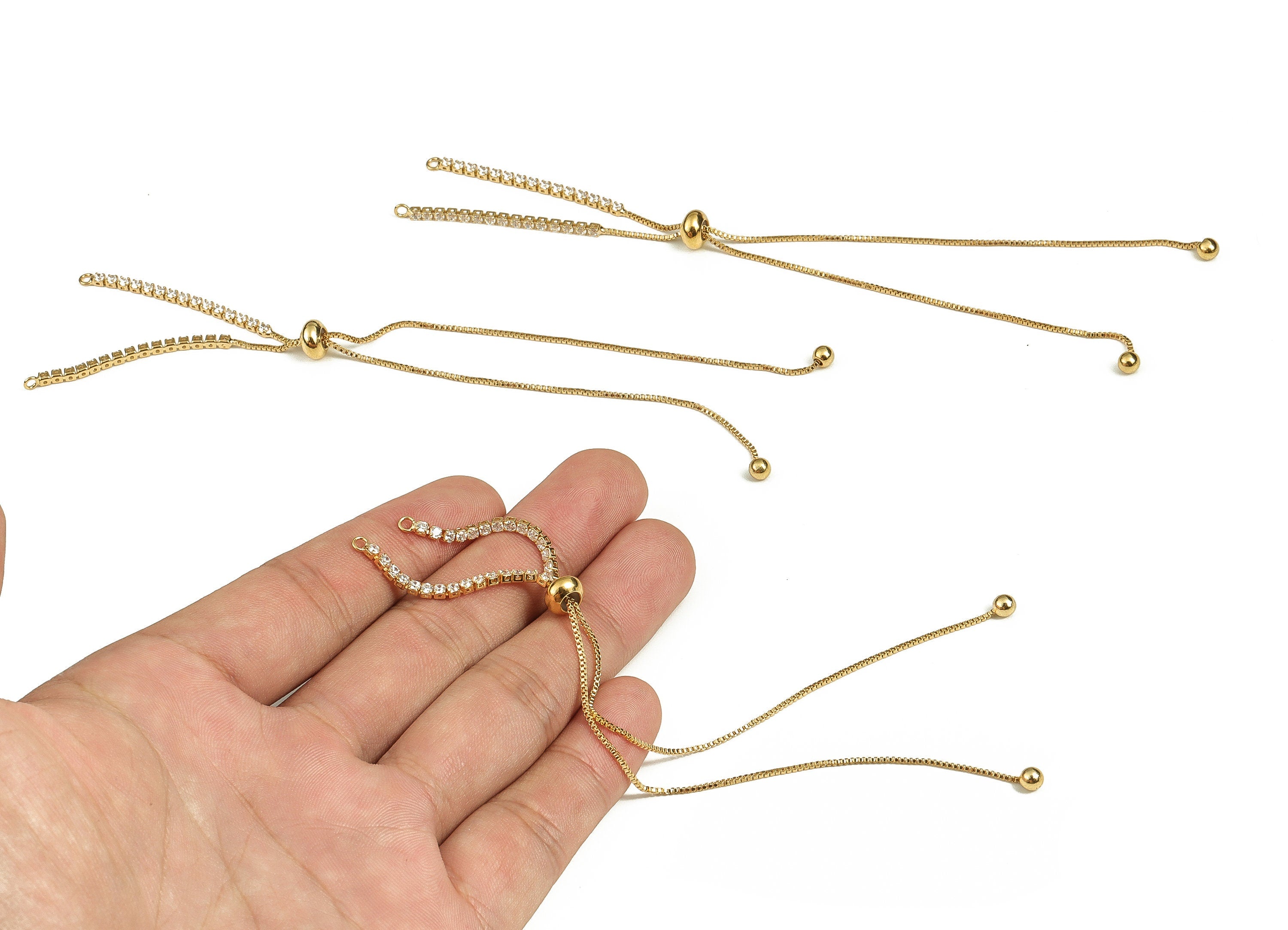Brass Long Earrings With Zircons - Long Gold Earrings - Statement Earrings -18K Real Gold Plated Brass - 152.28x7.39x4.16mm - RGP3766 - DOMEDBAZAAR