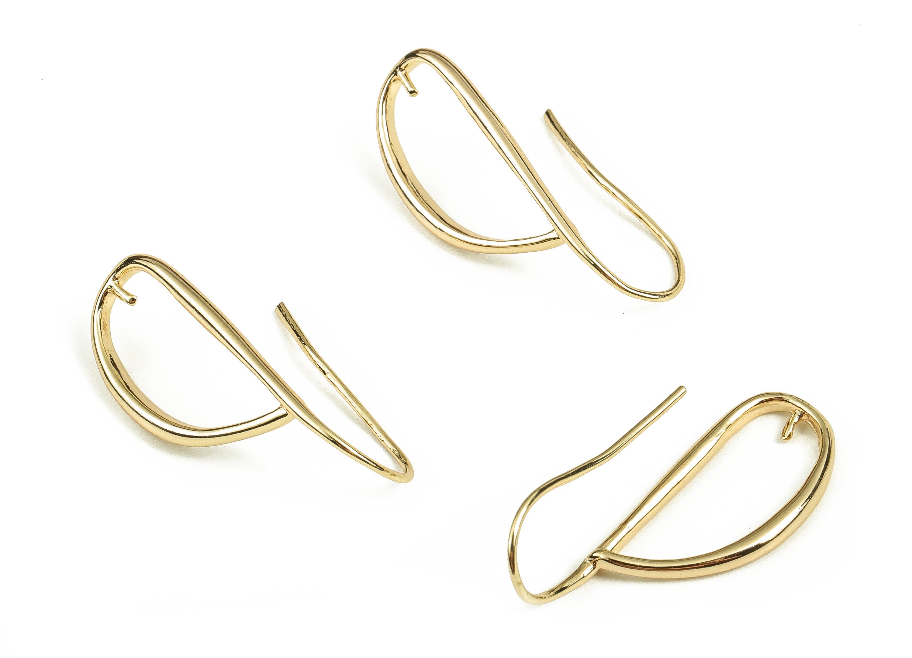 Gold Drop Earring Hooks - Brass Drop Earring Wire - 18K Real Gold Plated Brass - Jewelry Making Supplies - 32.43x12.53x2.55mm - RGP3767 - DOMEDBAZAAR