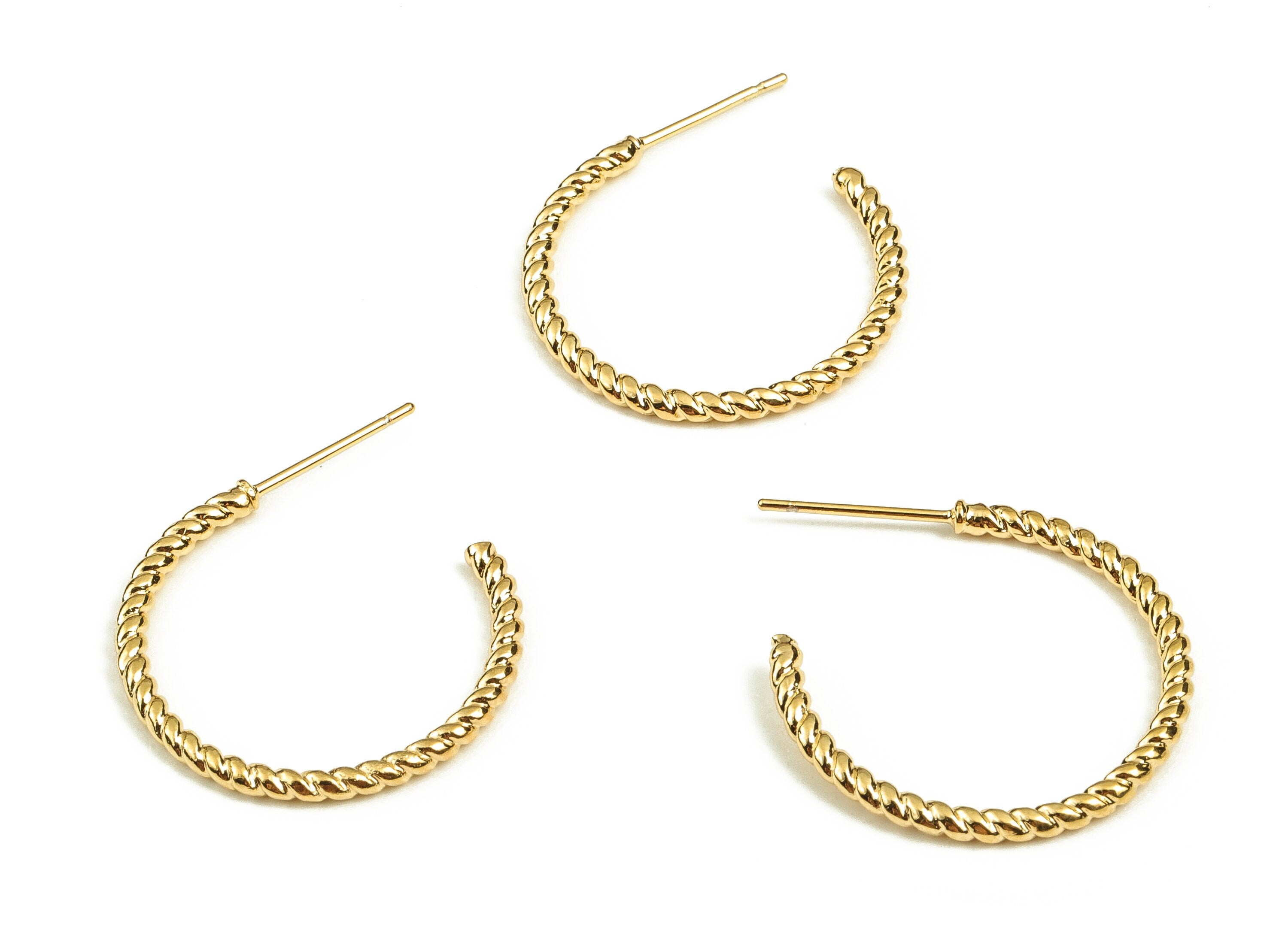 Brass C Earring Post - Gold Spiral Earring Stud - 18K Real Gold Plated Brass - Stainless Steel Stud - 23.74x22.92x1.88mm - RGP3768 - DOMEDBAZAAR