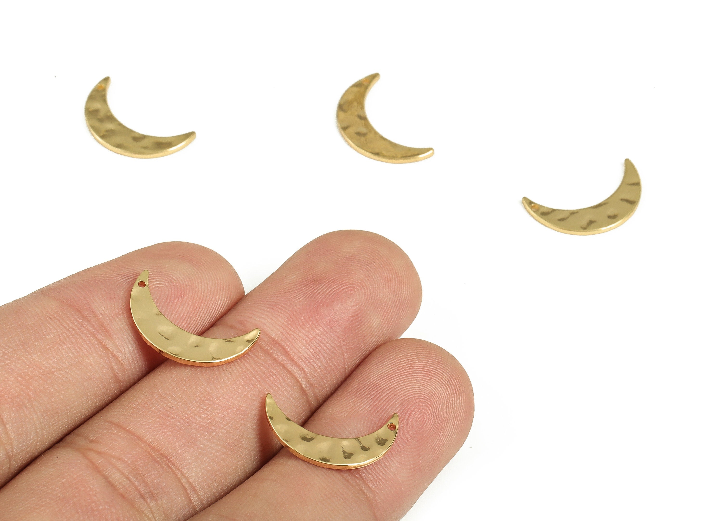 Brass Crescent Earring Charms - Gold Moon Pendant - 18K Real Gold Plated Brass - Jewelry Making Supplies - 16.06x9.45x0.85mm - RGP3549 - DOMEDBAZAAR