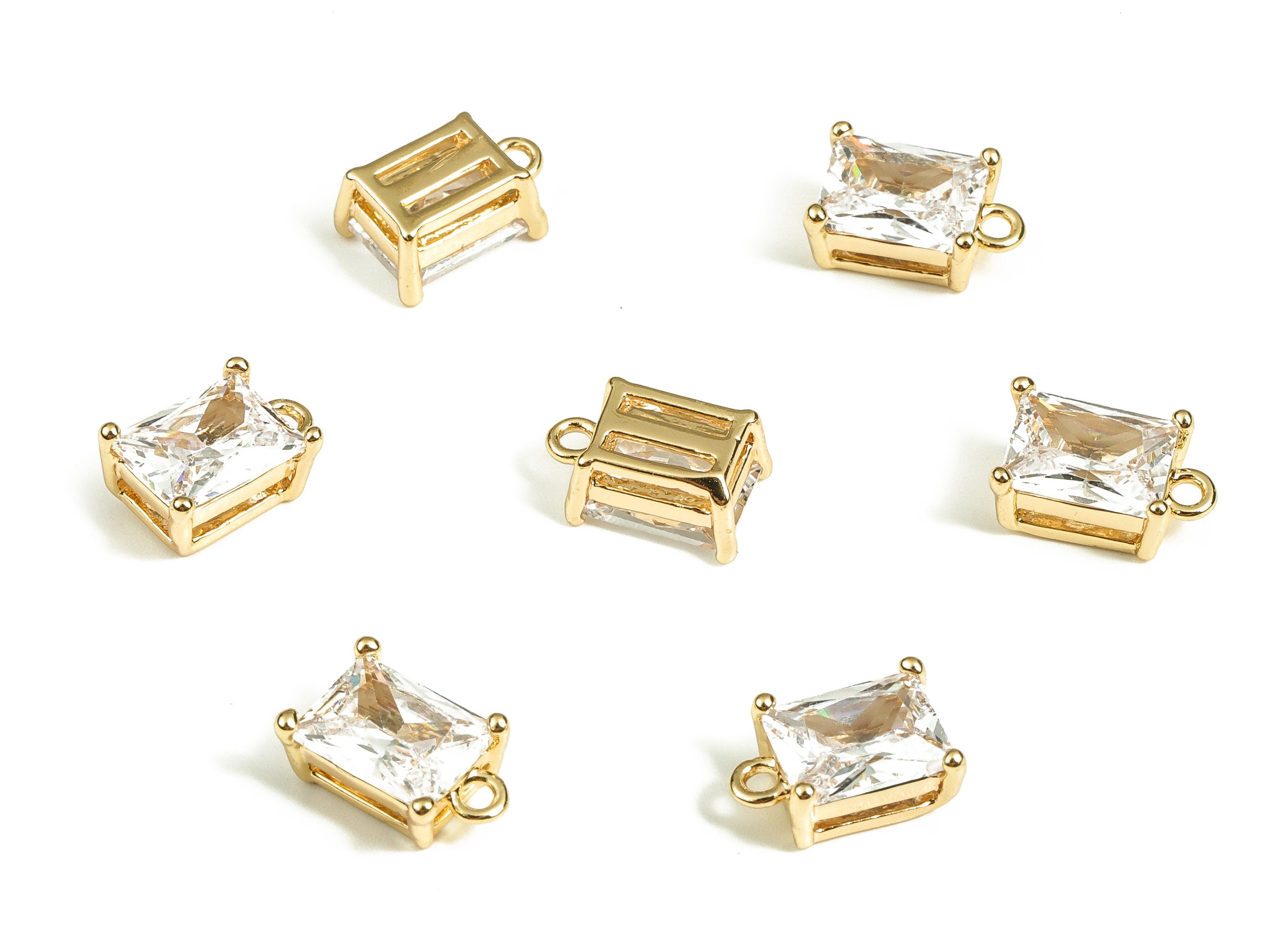 Brass Square Earring Charms With Zircons - Gold Square Pendant - 18K Real Gold Plated Brass - Jewelry Supplies - 22.98x18.73x5.1mm - RGP3772 - DOMEDBAZAAR