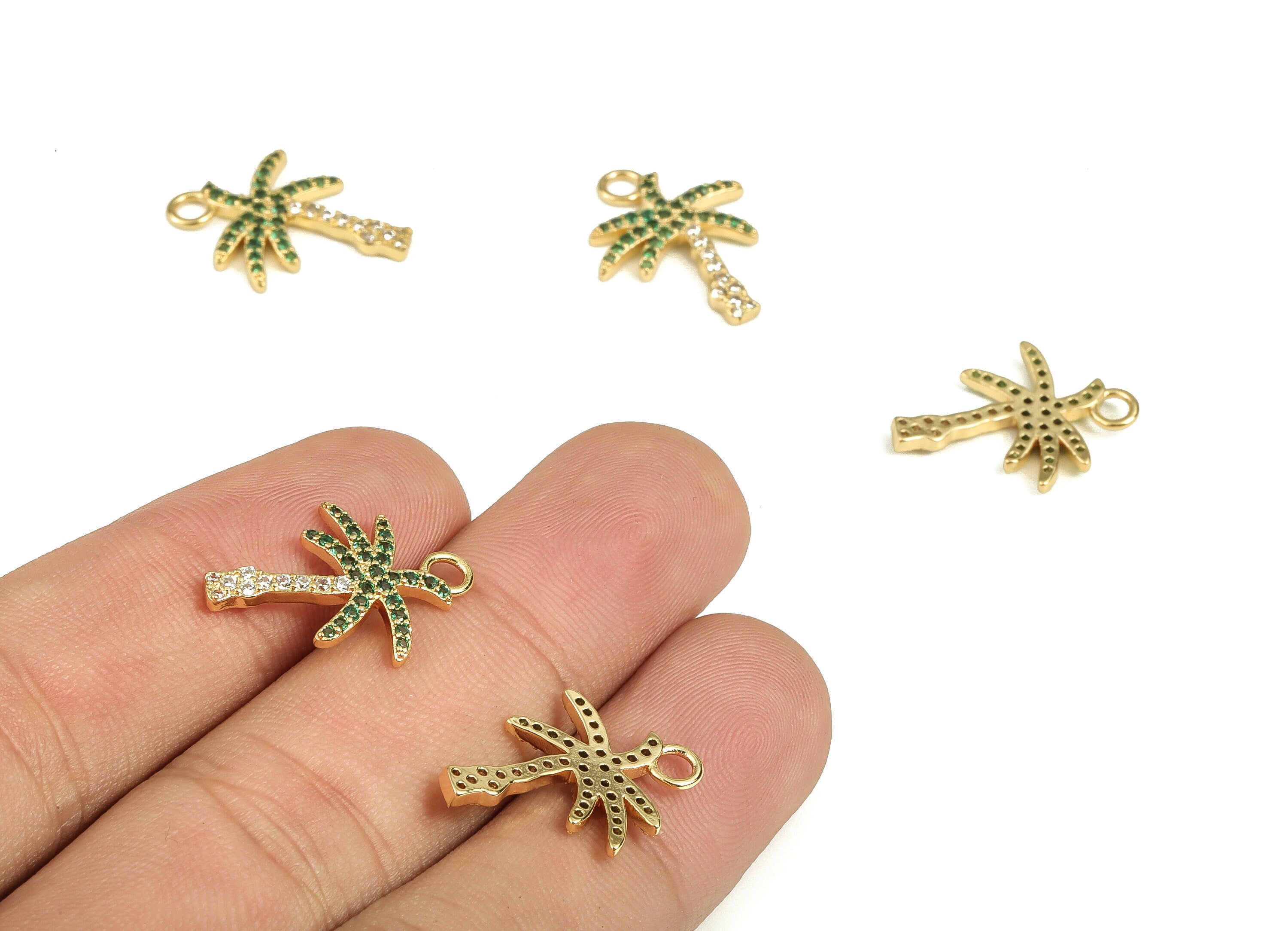 Brass Tree Earring Charms With Zircons - Gold Tree Pendant - 18K Real Gold Plated Brass - Jewelry Supplies - 20.55x15.64x1.94mm - RGP3773 - DOMEDBAZAAR