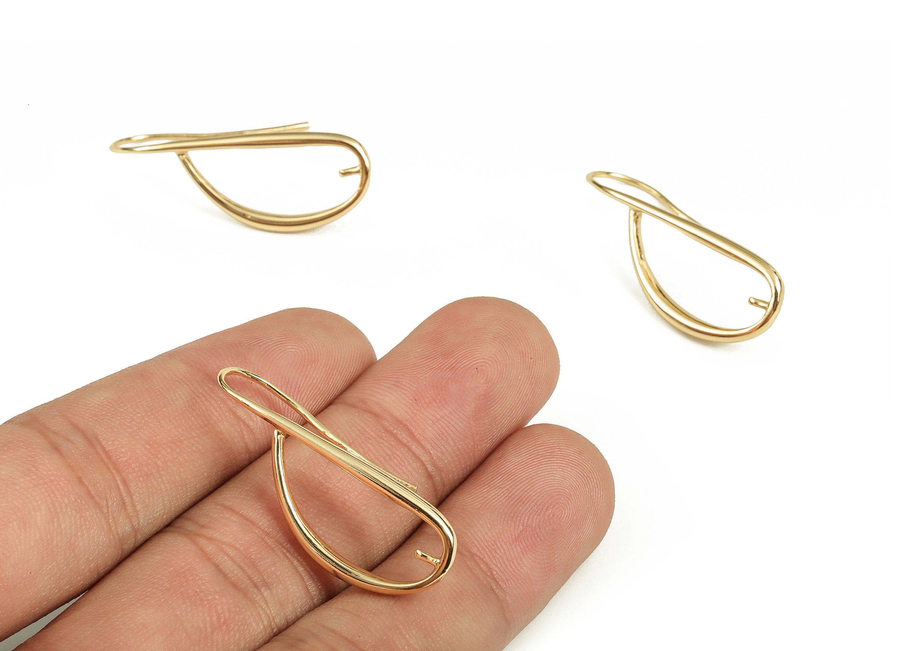 Gold Drop Earring Hooks - Brass Drop Earring Wire - 18K Real Gold Plated Brass - Jewelry Making Supplies - 29.32x12.35x2.62mm - RGP3672 - DOMEDBAZAAR