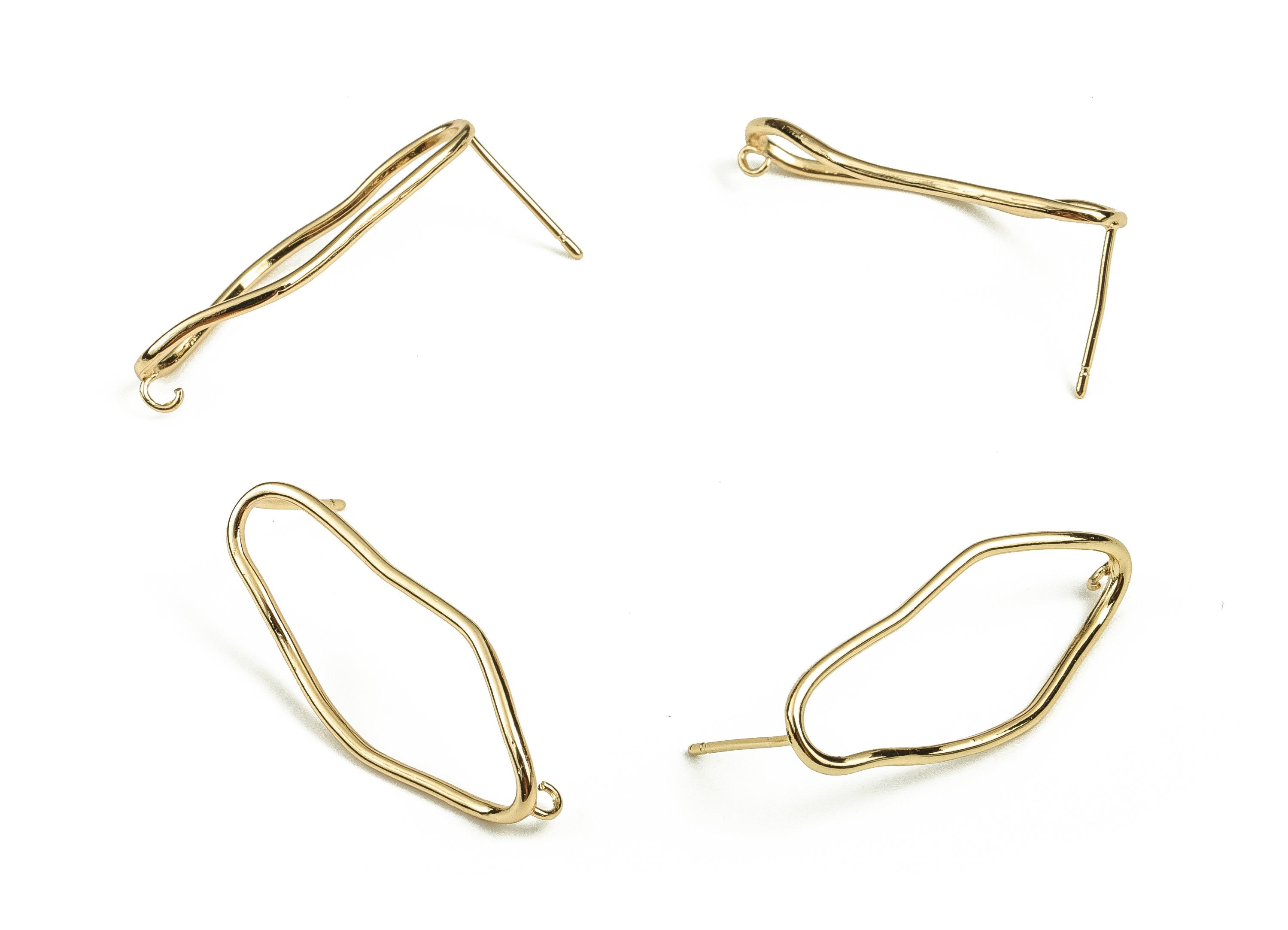 Brass Geometry Earring Post - Gold Geometry Earring Stud - 18K Real Gold Plated Brass - Stainless Steel Stud - 31.45x12.47x1.52mm - RGP3803 - DOMEDBAZAAR