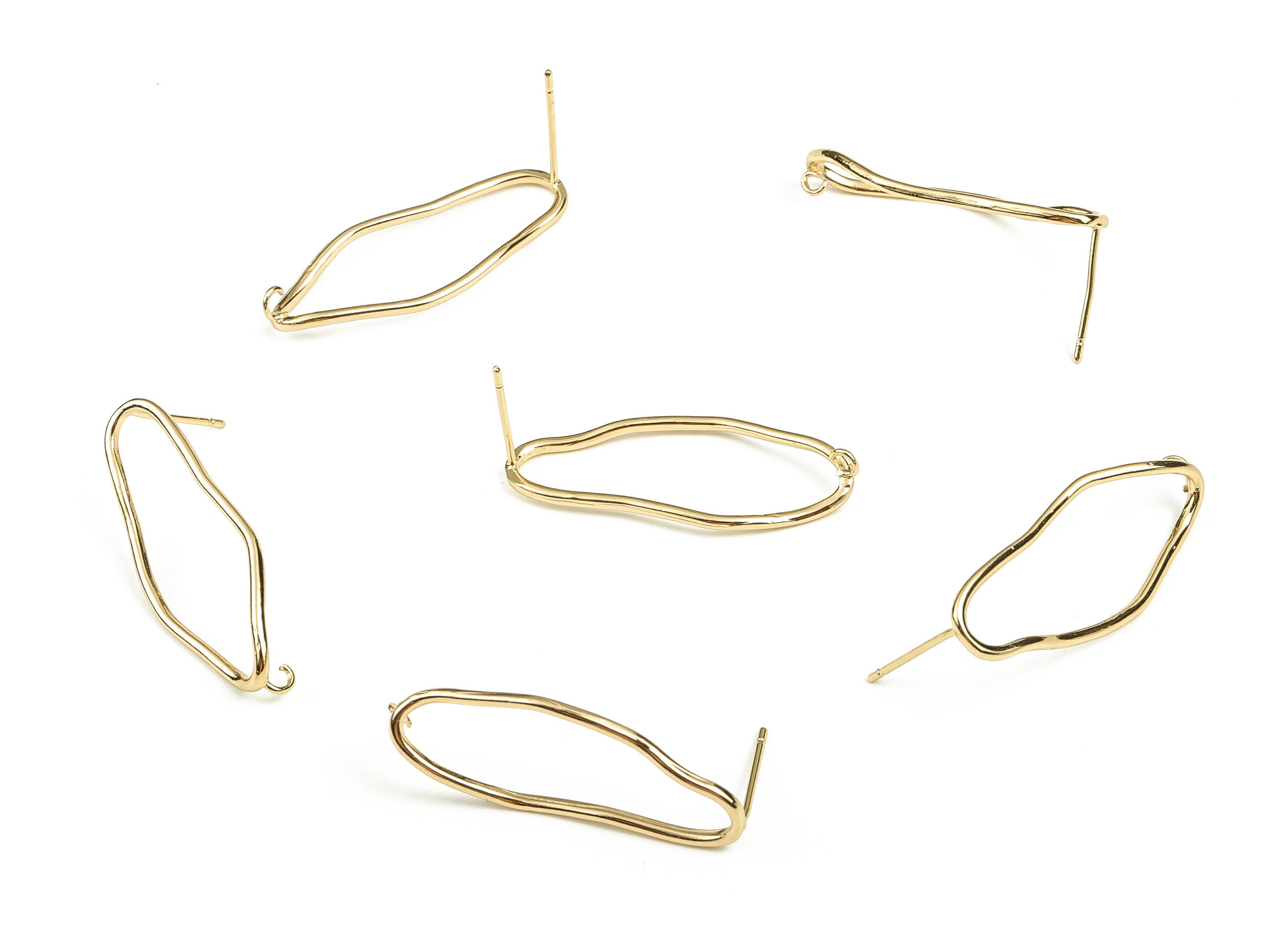 Brass Geometry Earring Post - Gold Geometry Earring Stud - 18K Real Gold Plated Brass - Stainless Steel Stud - 31.45x12.47x1.52mm - RGP3803 - DOMEDBAZAAR