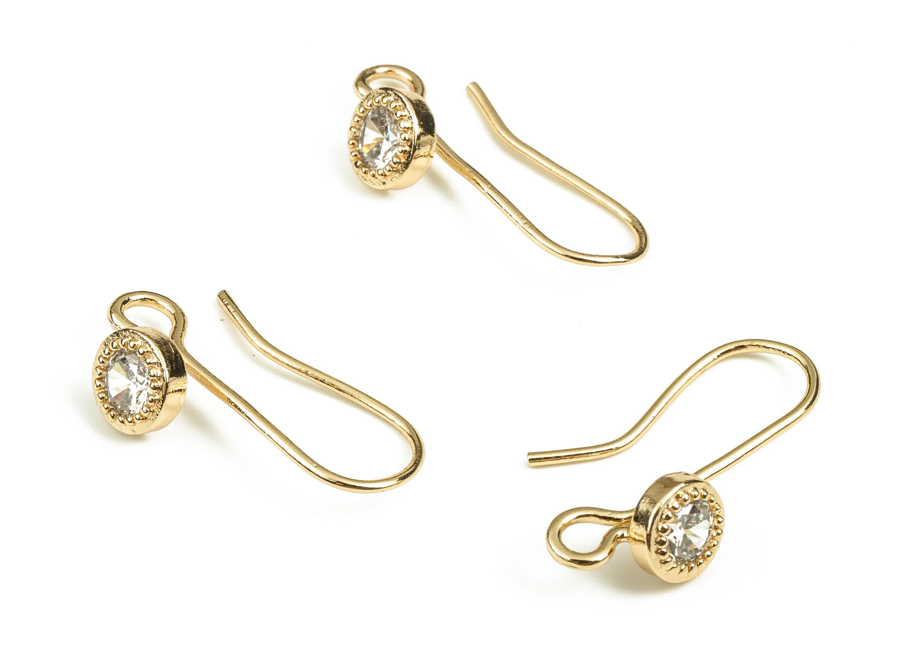 Brass Earring Wires With Zircons - Gold Earring Hooks - 18K Real Gold Plated Brass - Jewellery Making Supplies - 6.11x5.97x2.37mm - RGP3804 - DOMEDBAZAAR