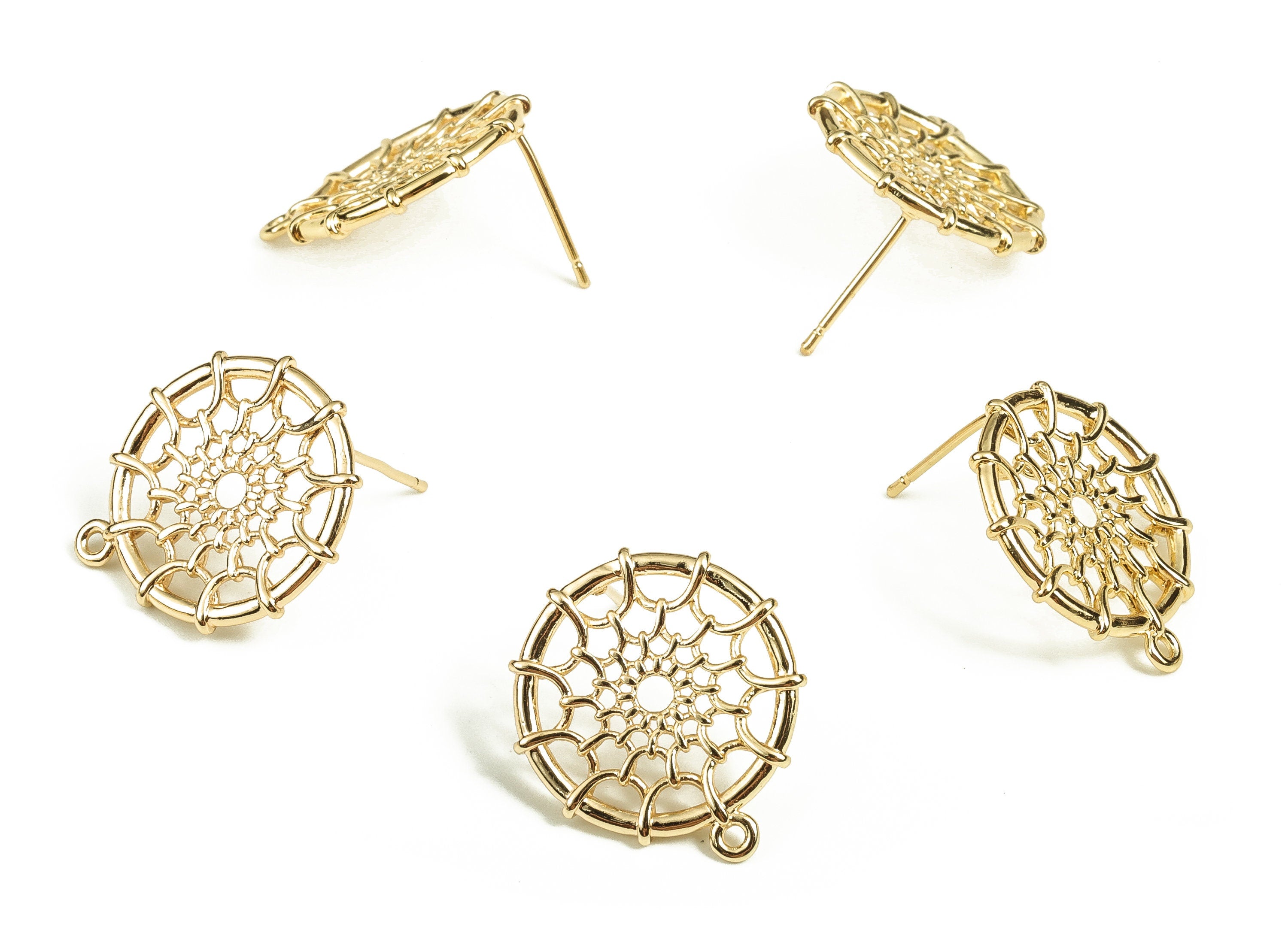 Brass Round Earring Post - Gold Symbol Earring Stud - 18K Real Gold Plated Brass - Silver Stud - 21.08x18.88x1.97mm - RGP3676 - DOMEDBAZAAR