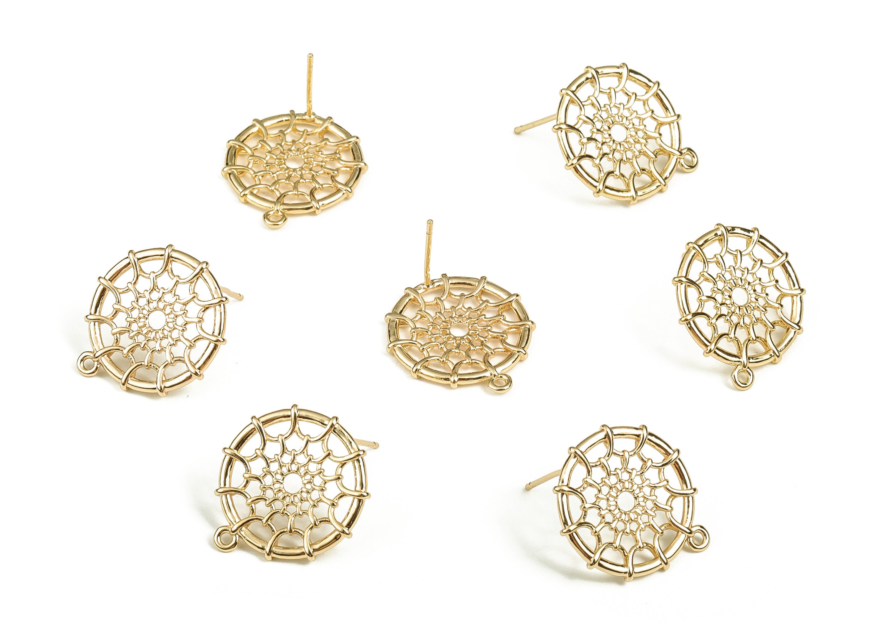 Brass Round Earring Post - Gold Symbol Earring Stud - 18K Real Gold Plated Brass - Silver Stud - 21.08x18.88x1.97mm - RGP3676 - DOMEDBAZAAR