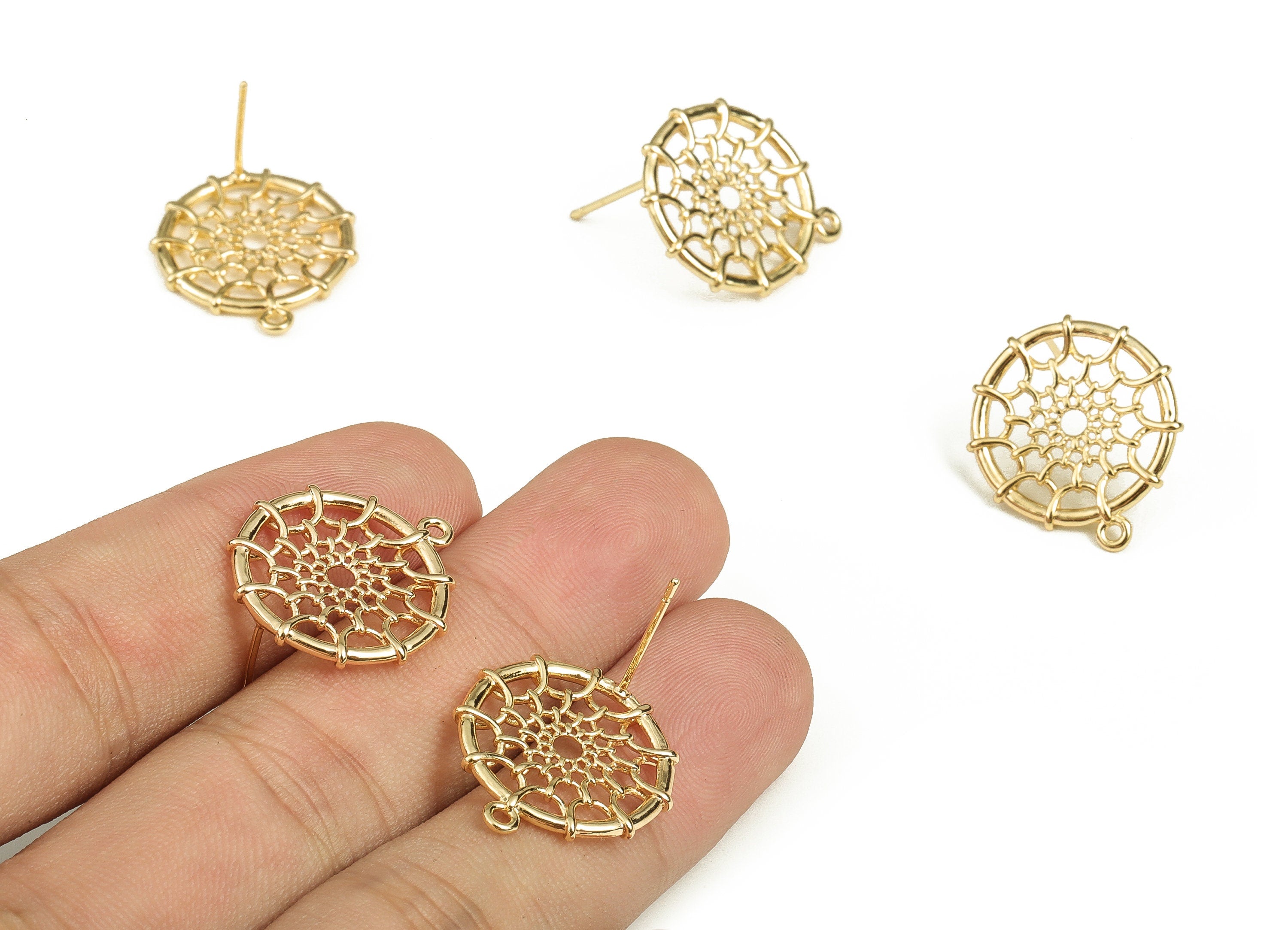 Brass Round Earring Post - Gold Symbol Earring Stud - 18K Real Gold Plated Brass - Silver Stud - 21.08x18.88x1.97mm - RGP3676 - DOMEDBAZAAR