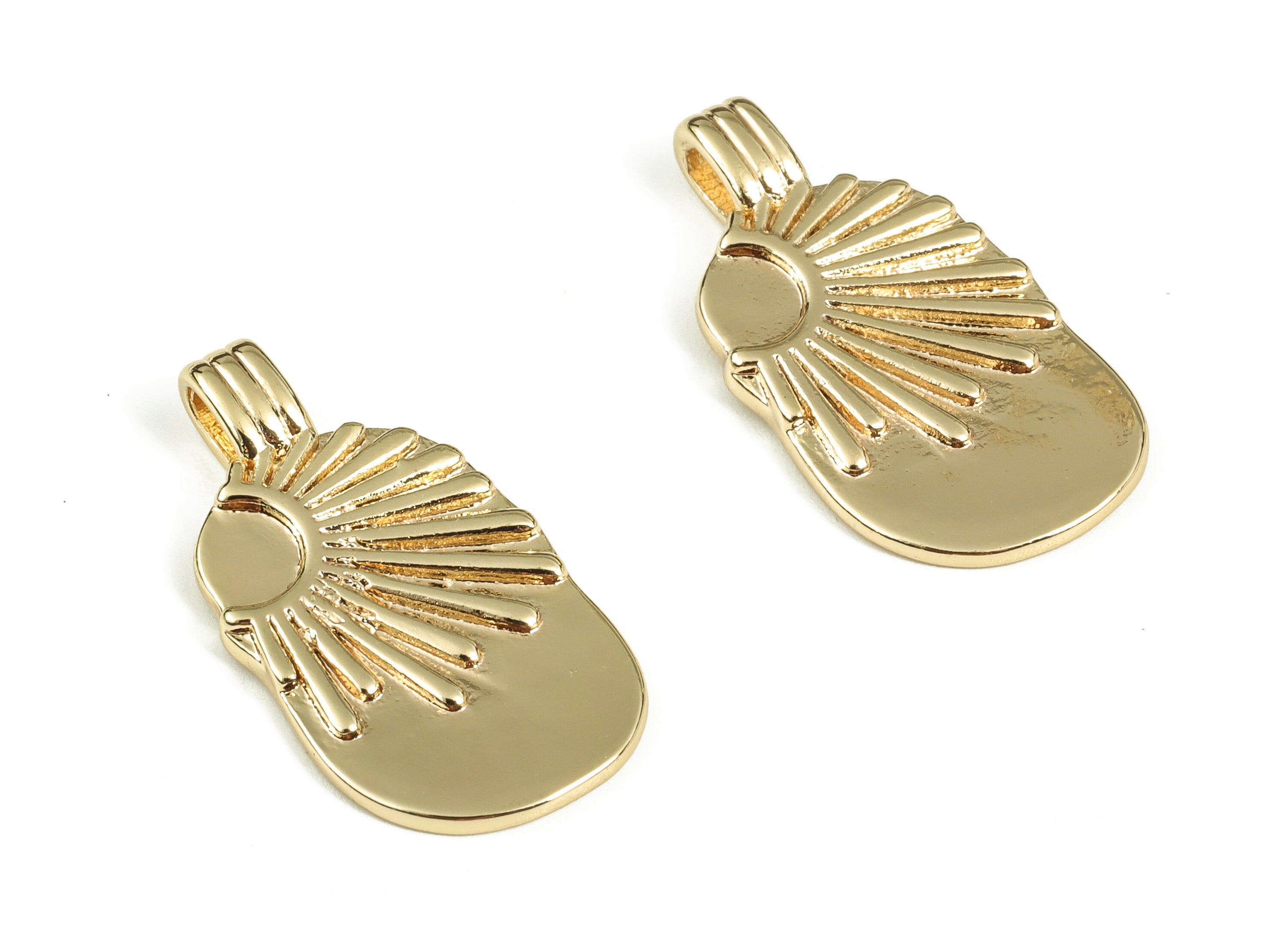 Brass Oval Earring Charms - Gold Fireworks Pendant - 18K Real Gold Plated Brass - Jewelry Making Supplies -23.81x12.42x1.68mm - RGP3675 - DOMEDBAZAAR