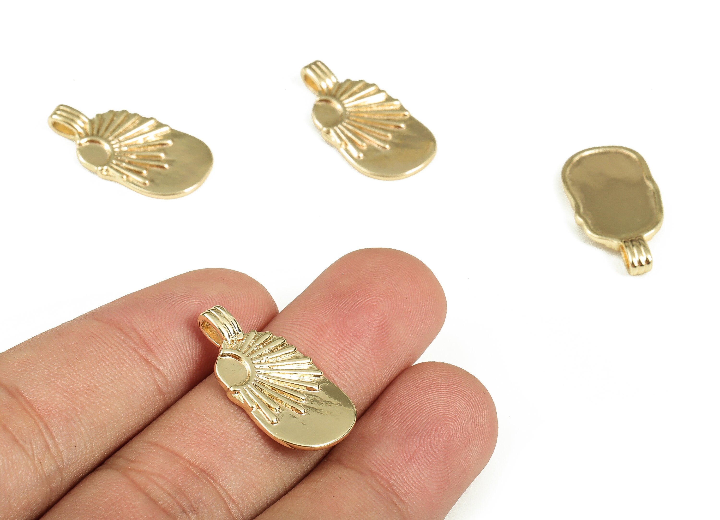 Brass Oval Earring Charms - Gold Fireworks Pendant - 18K Real Gold Plated Brass - Jewelry Making Supplies -23.81x12.42x1.68mm - RGP3675 - DOMEDBAZAAR
