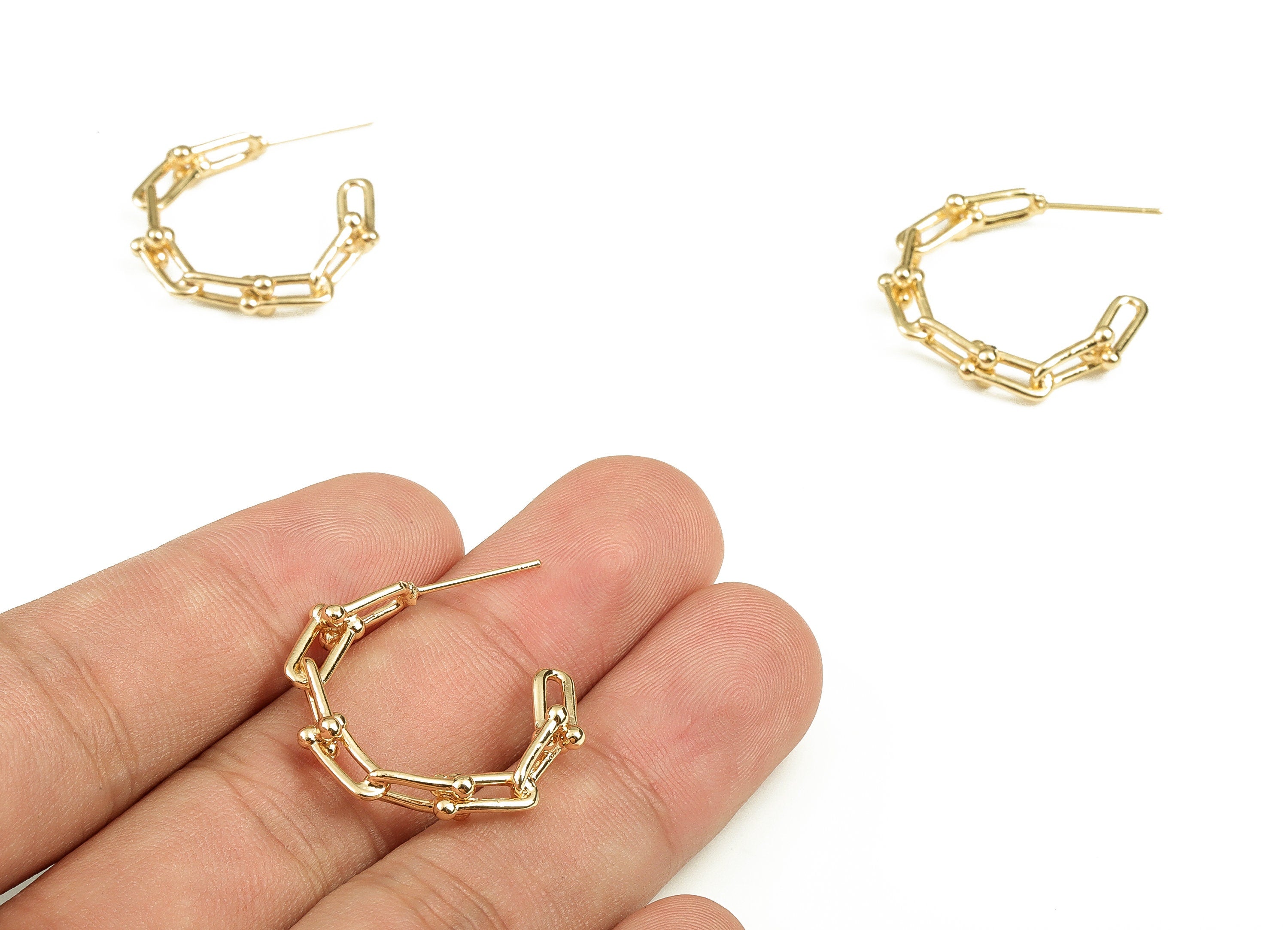 Brass C Earring Post - Gold C Earring Stud - 18K Real Gold Plated Brass - Stainless Steel Stud - Jewelry Supplies - 25.65x24x5.1mm - RGP3881 - DOMEDBAZAAR