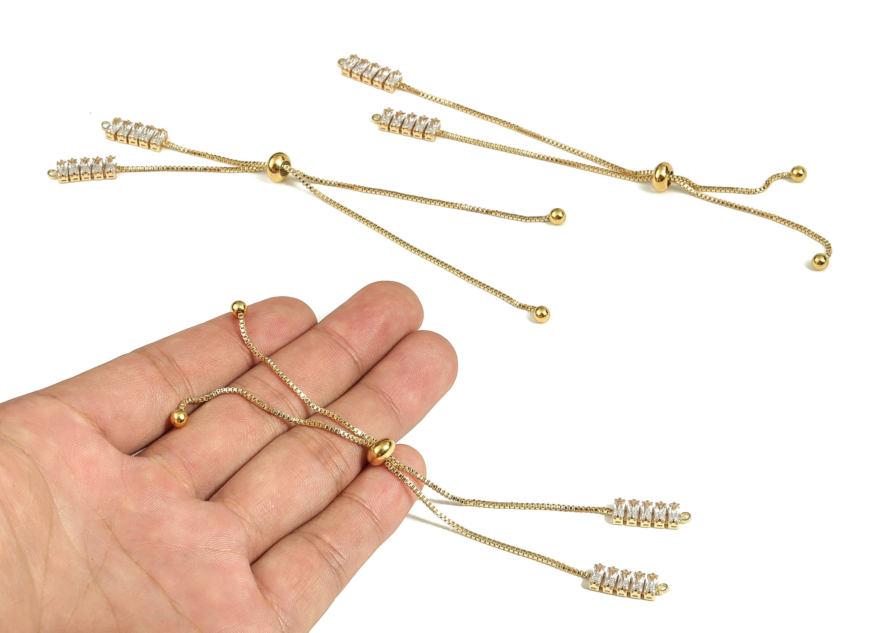 Brass Long Earrings With Zircons - Long Gold Earrings - Statement Earrings - 18K Real Gold Plated Brass - 132.19x11.97x3.18mm - RGP3813 - DOMEDBAZAAR