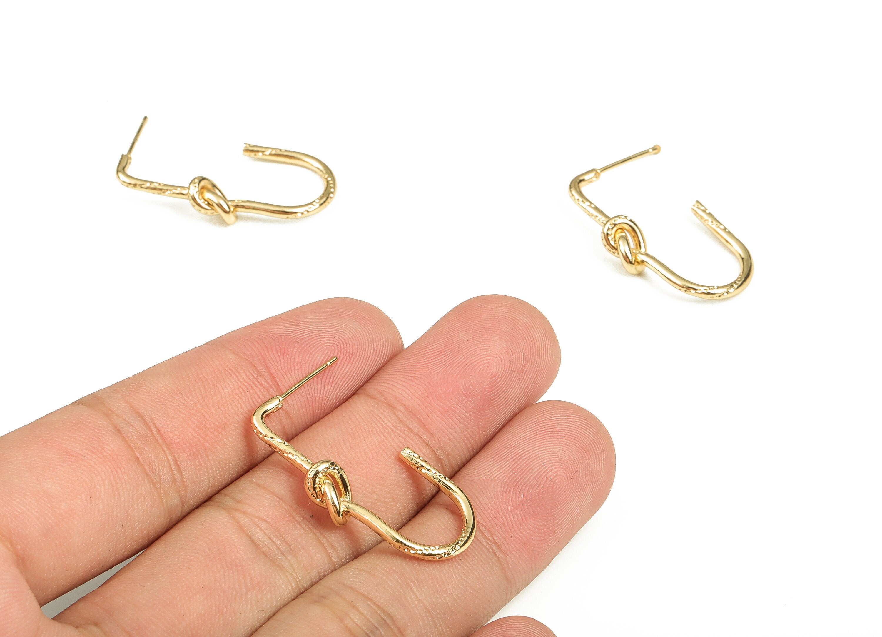 Brass Texture knotted Earring Post - Gold Geometric Earring Stud - 18K Real Gold Plated Brass - Brass Stud - 31.63x15.95x5.5mm - RGP3677 - DOMEDBAZAAR