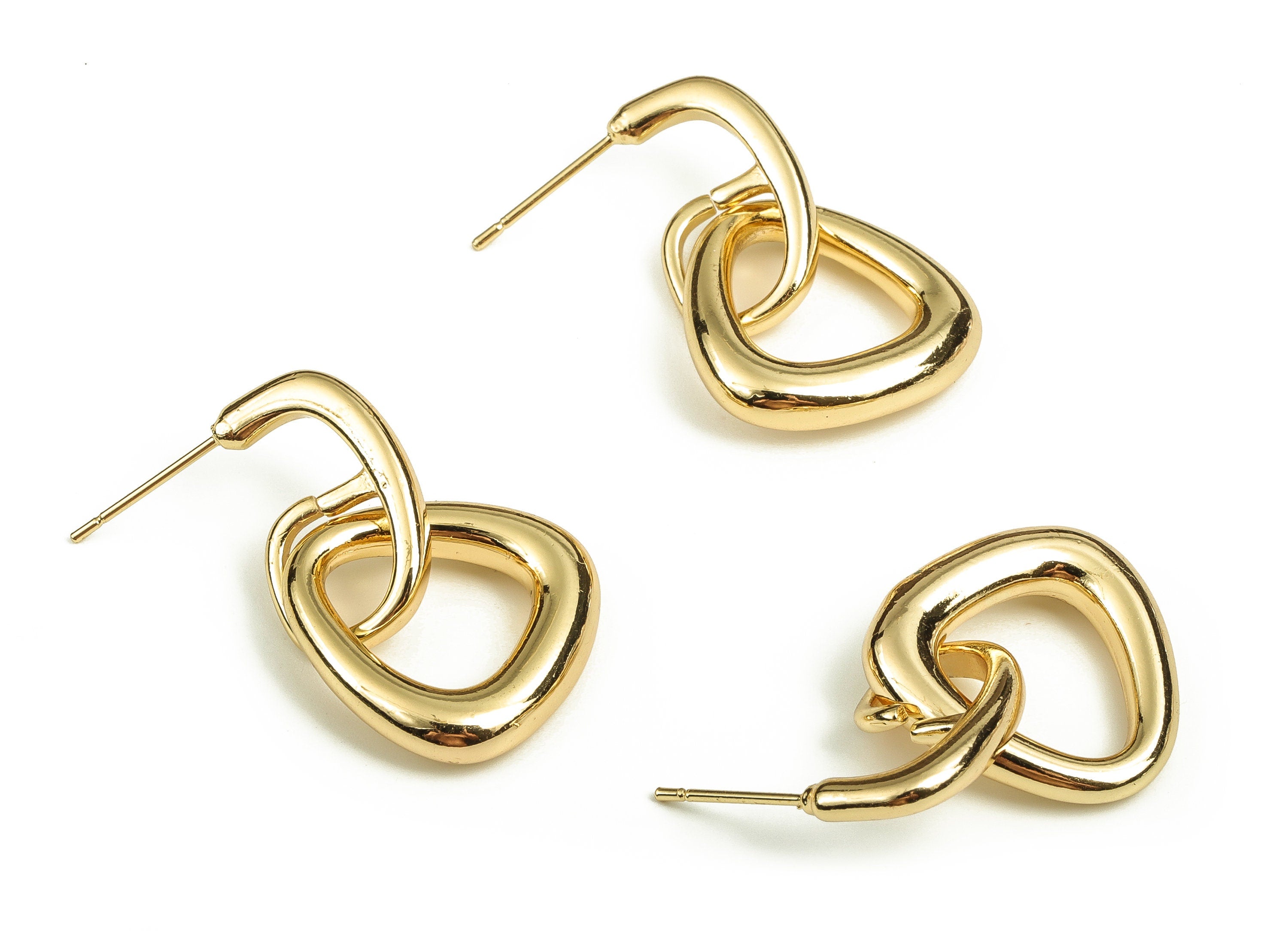 Brass Number 6 Earring Post - Gold Triangle Earring Stud - 18K Real Gold Plated Brass - Stainless Steel Stud - 33.83x19.44x4.15mm - RGP3882 - DOMEDBAZAAR