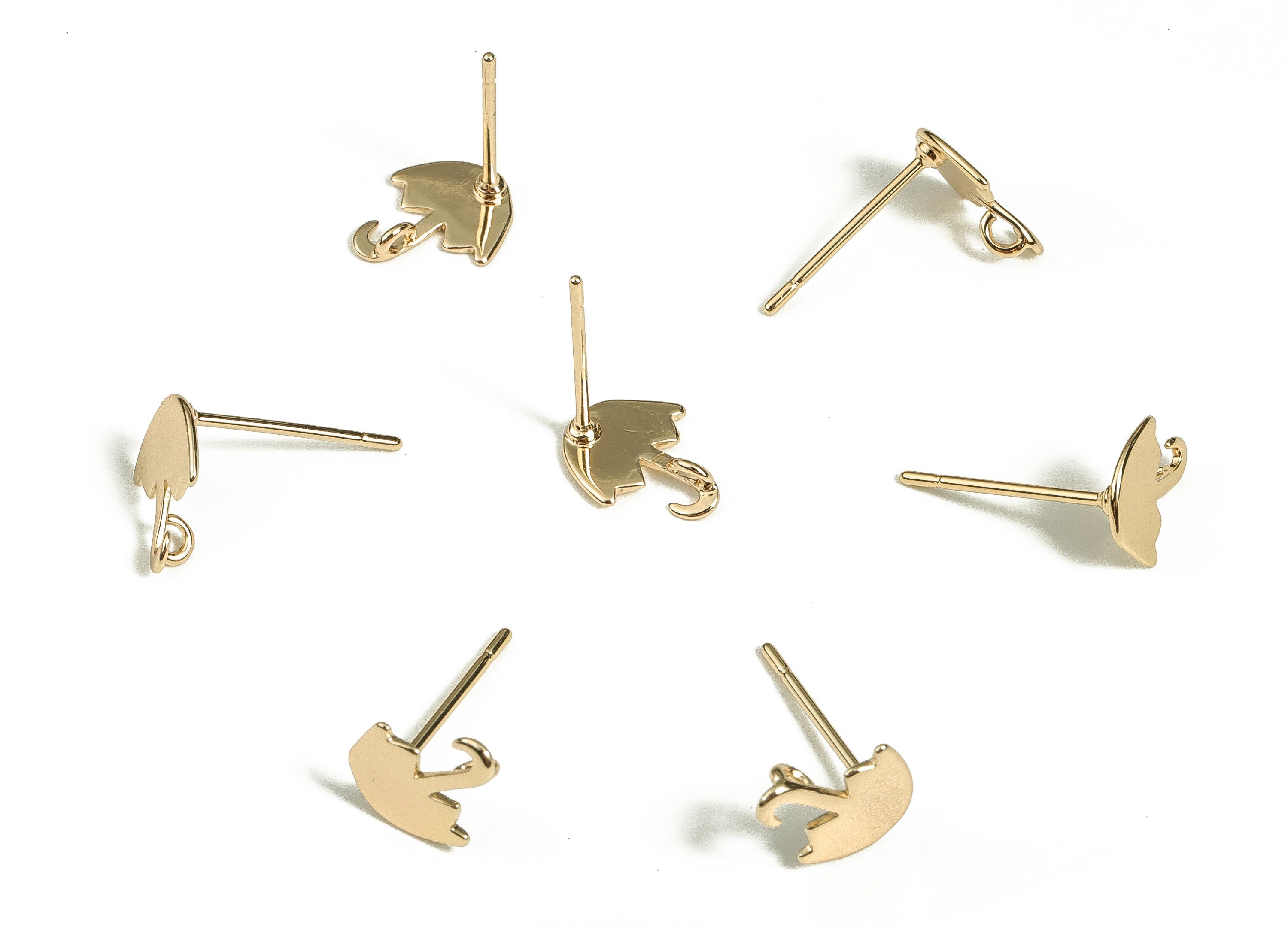 Brass Umbrella Earring Post - Gold Umbrella Earring Stud - 18K Real Gold Plated Brass - Stainless Steel Stud - 9.1x7.8x0.66mm - RGP3519 - DOMEDBAZAAR