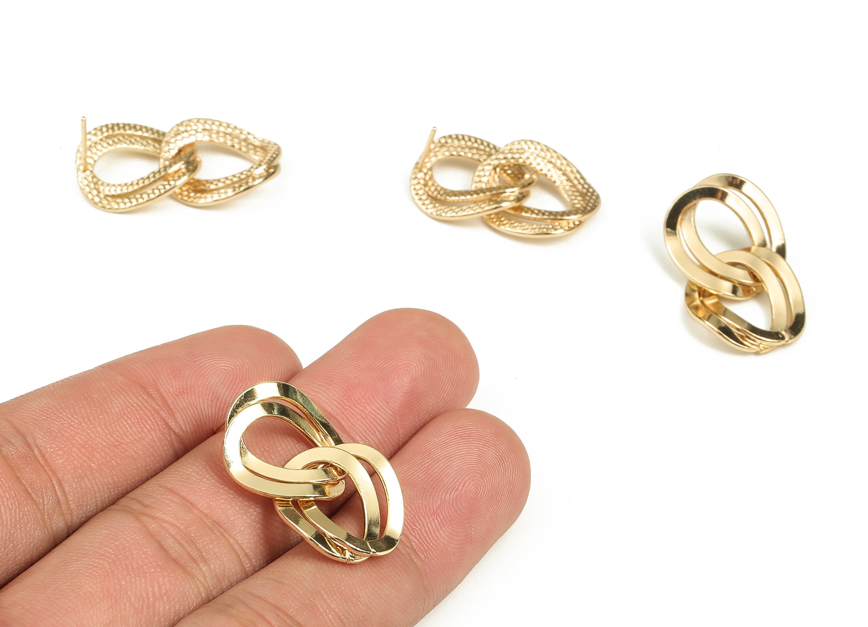 Brass Texture Oval Earring Post - Gold Plated Oval Stud Earring - 18K Real Gold Plated Brass - Stainless Steel Stud -28x16.5x1.25mm- RGP3514 - DOMEDBAZAAR