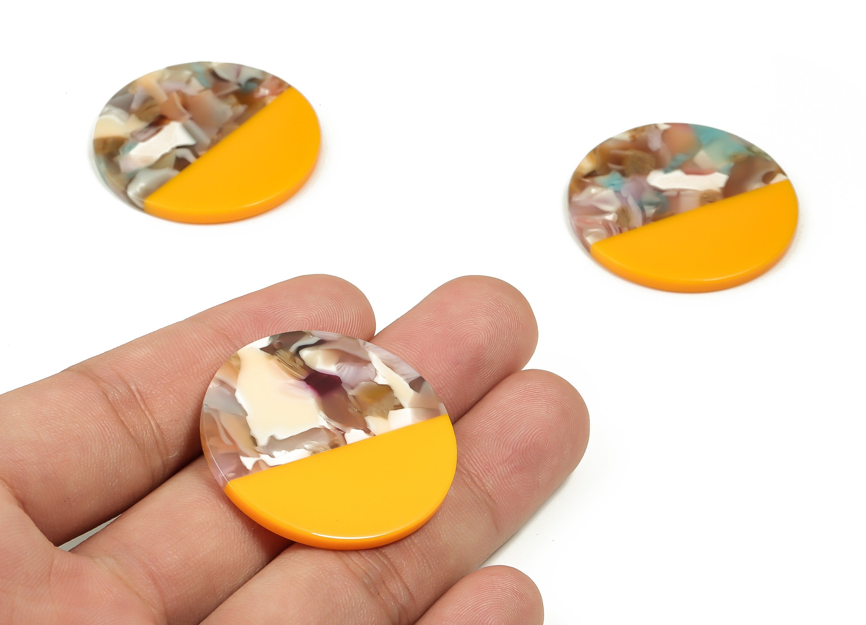 Acetate Round Earring Charms - Coin Pendant - Earring Findings - Jewelry Making Supplies - Color Code: A702 - 35.15x35.04x2.67mm - AC1256J - DOMEDBAZAAR