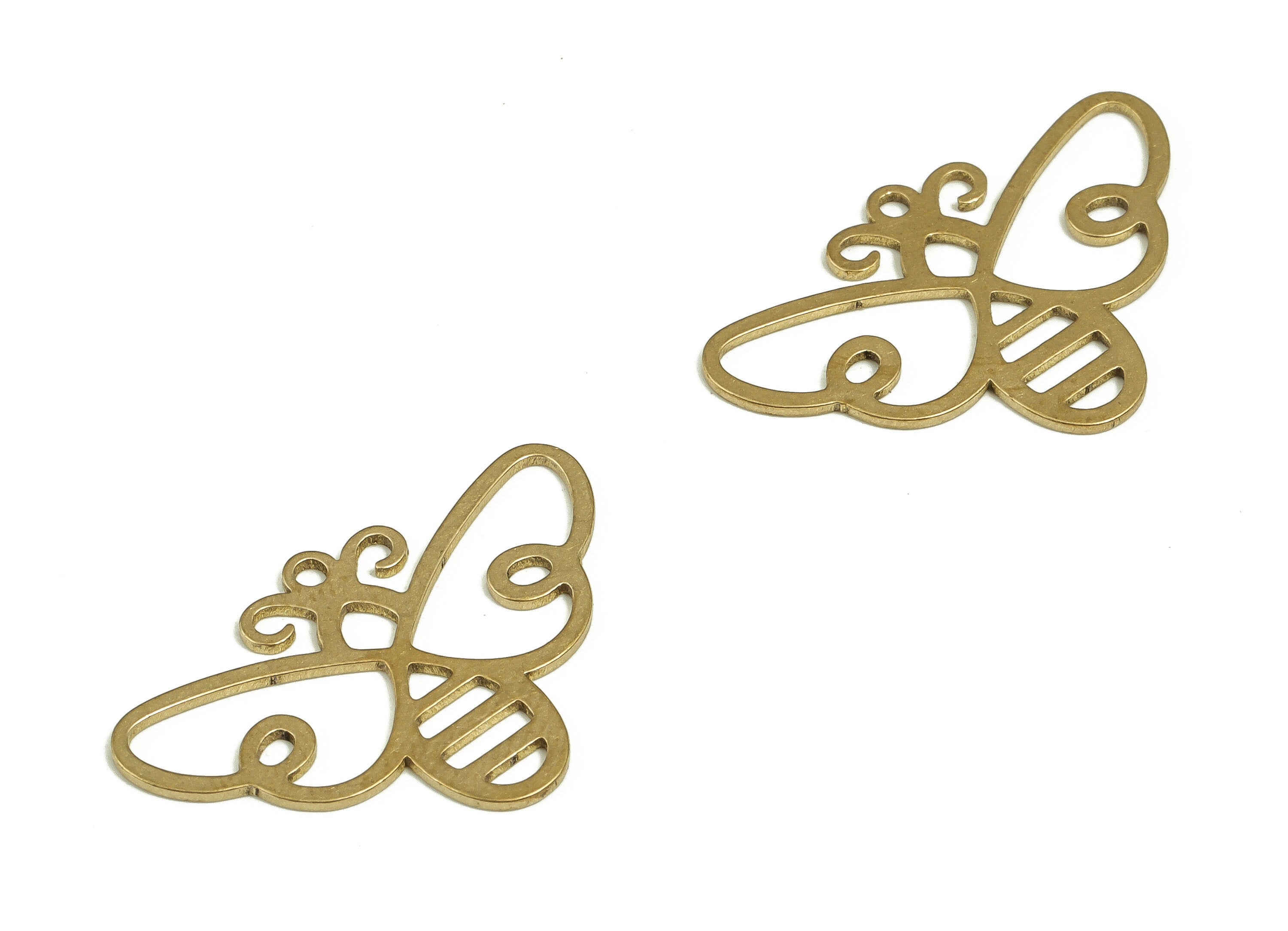 Brass Butterfly Earring Charms - Raw Brass Hollow Butterfly Pendant - Earring Findings - Jewelry Supplies - 24.85x19.02x0.68mm - PP4698 - DOMEDBAZAAR