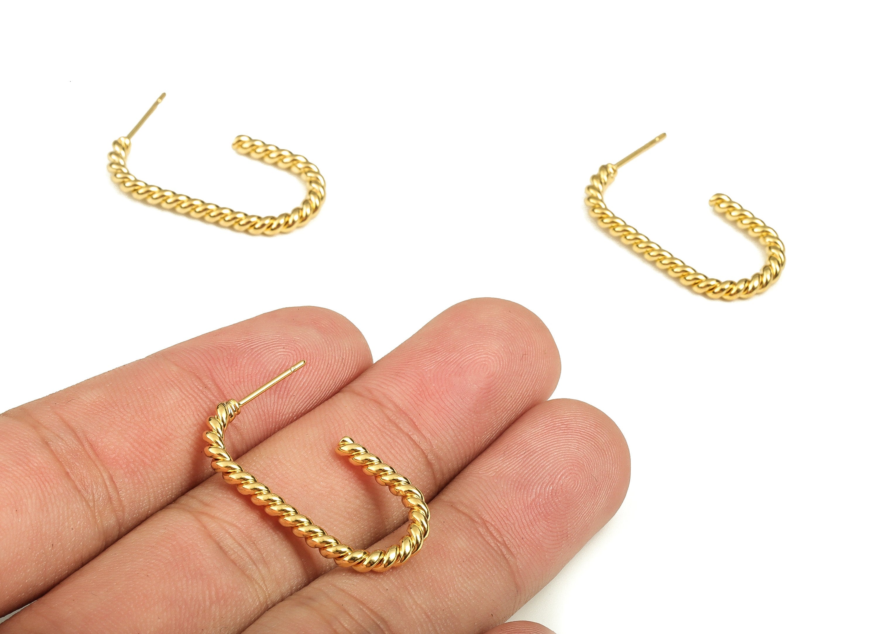 Brass Geometric Earring Post - Gold Texture Earring Stud - 18K Real Gold Plated - Iron Stud - Jewelry Supplies - 28.83x14.6x2.52mm - RGP3903 - DOMEDBAZAAR