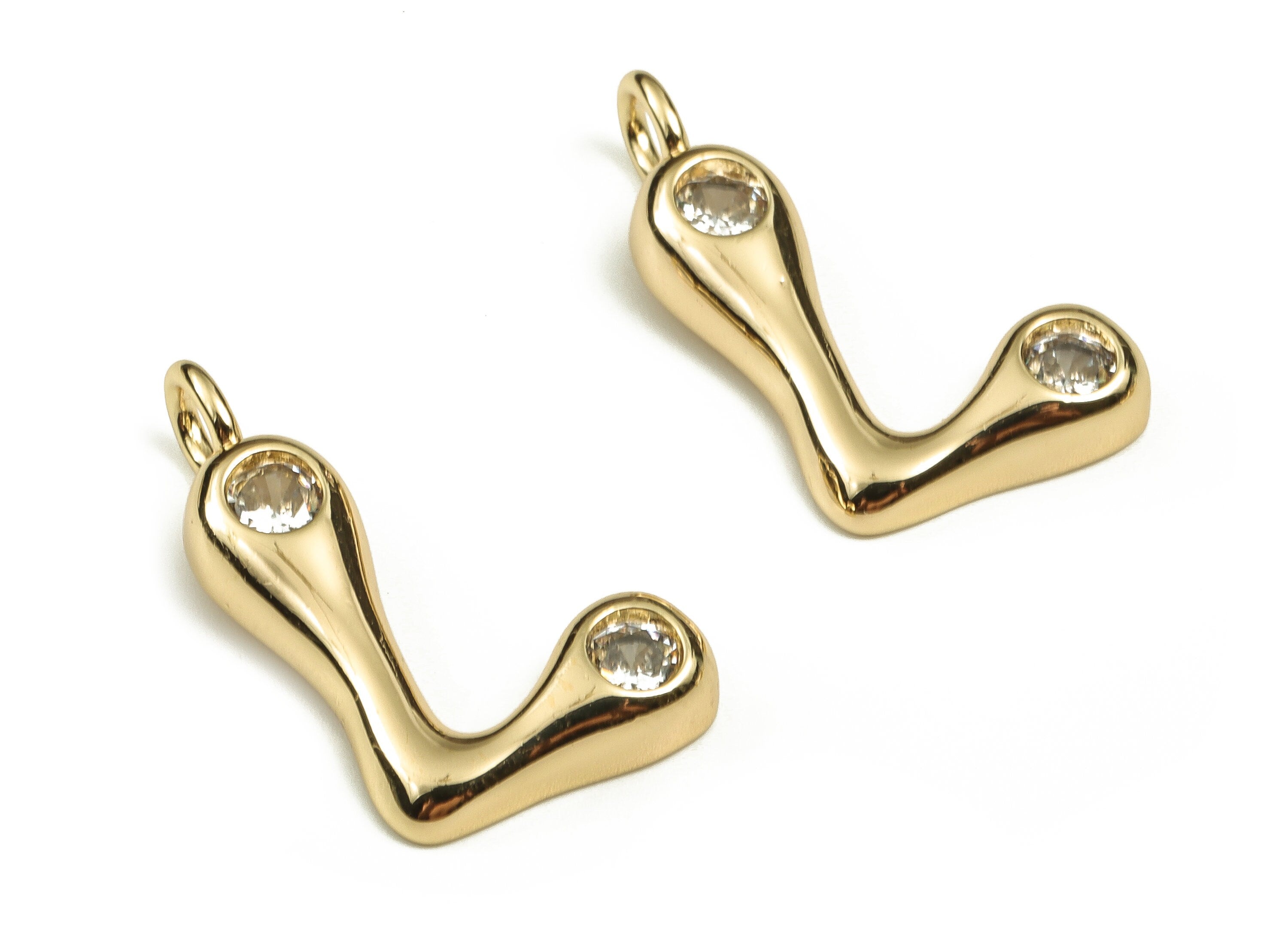 Brass Alphabet L Earring Charms with Zircons – L Initial Charm -The Letter L Pendant - 18K Gold Plated Brass -24.66x14.77x3.98mm- RGP3668L - DOMEDBAZAAR
