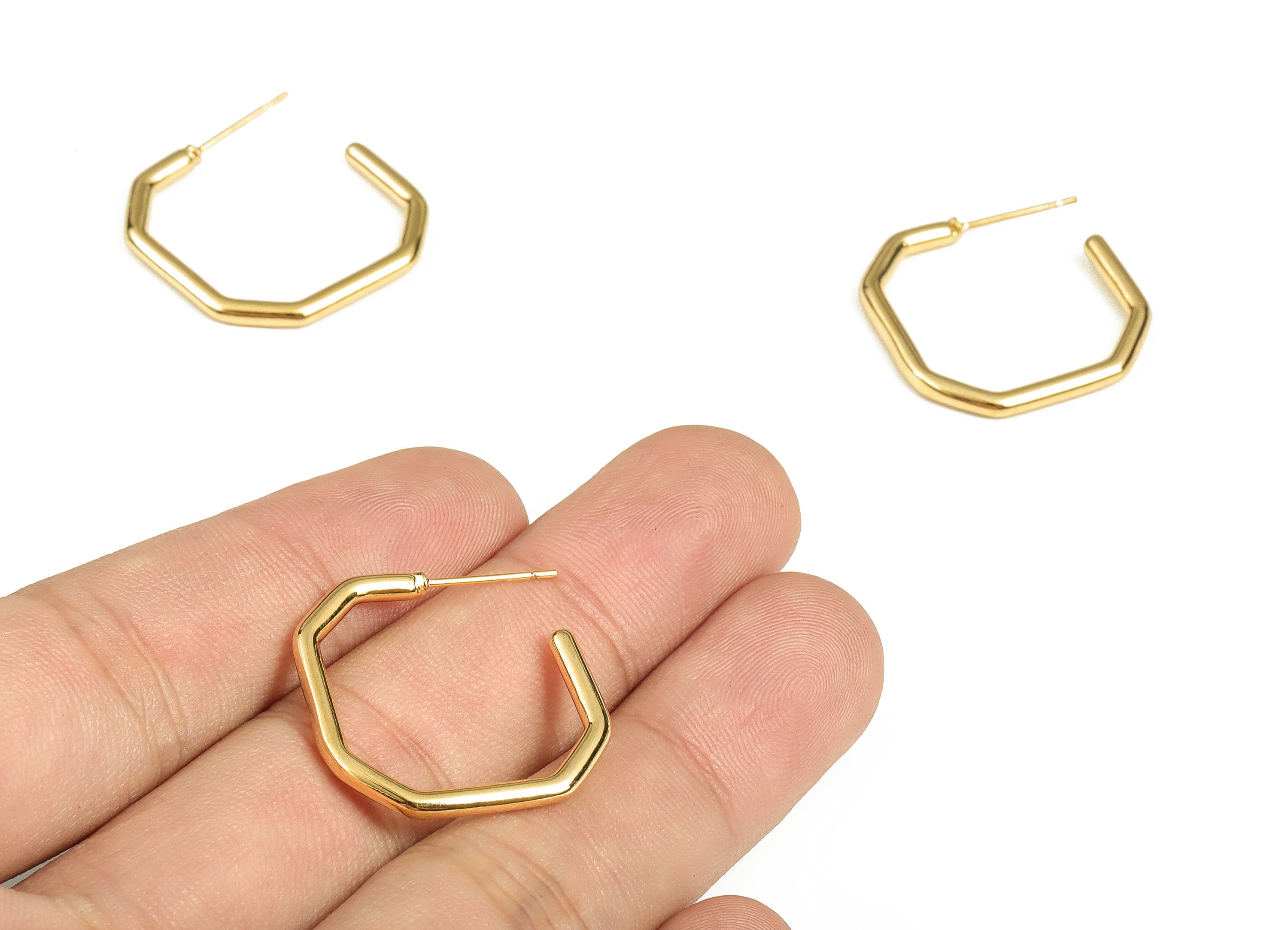 Brass Polygon Earring Post - Gold Polygon Earring Stud - 18K Real Gold Plated Brass - Stainless Steel Stud - 24.59x24.64x2.22mm - RGP3905 - DOMEDBAZAAR