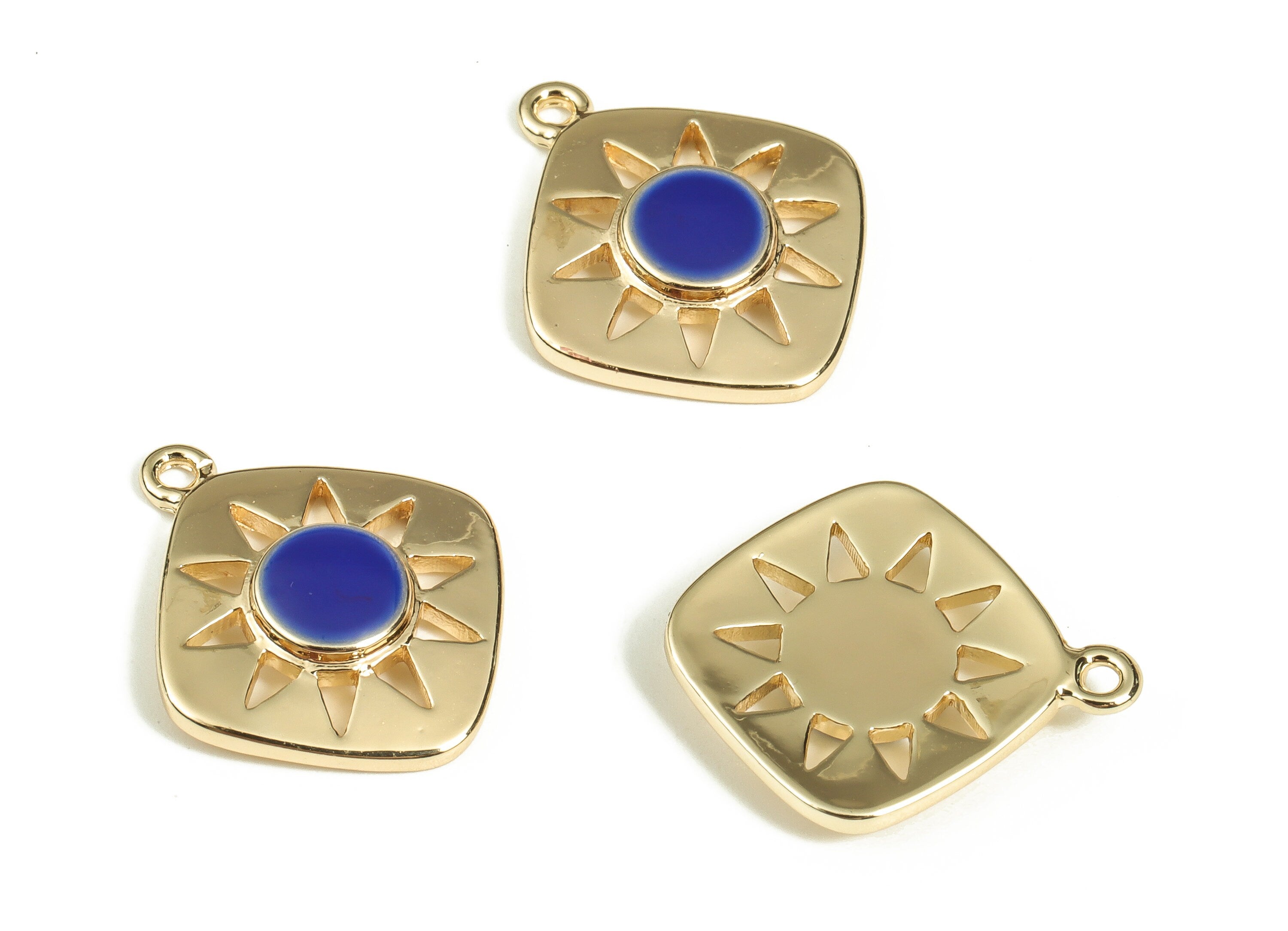 Brass Square Earring Charms - Gold Sun Pendant Charm - Enamel Charms - 18K Gold Plated Brass - Jewelry Supplies -16.5x14.2x2.6mm- RGP3528A - DOMEDBAZAAR