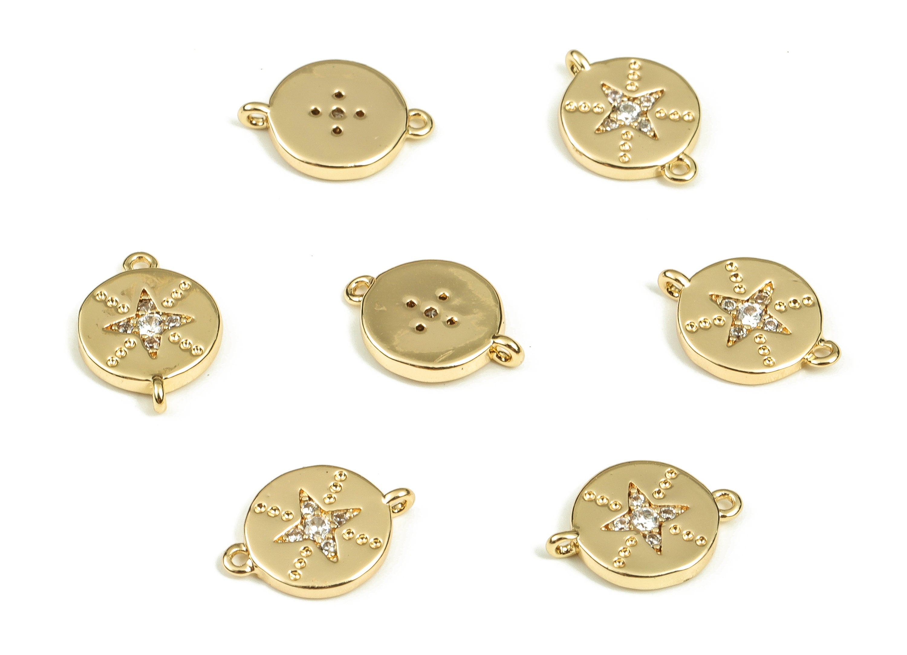 Brass Round Earring Connector With Zircons - Gold Star Pendant - 18K Real Gold Plated Brass - Jewelry Supplies - 12x8.66x1.59mm - RGP3490 - DOMEDBAZAAR