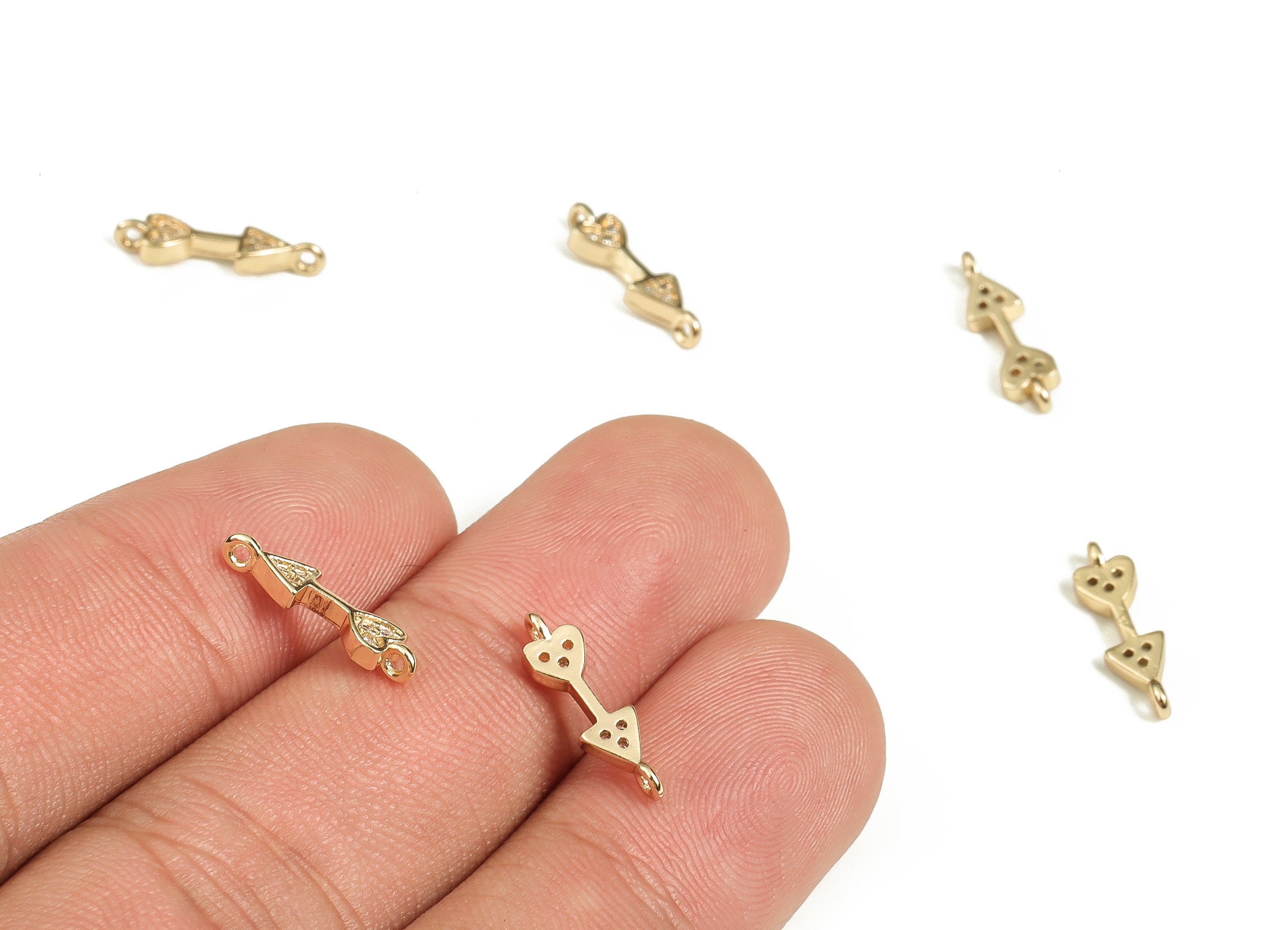 Brass Triangle Earring Connector With Zircons - Gold Heart Pendant - 18K Real Gold Plated Brass - Jewelry Supplies - 14.7x4x1.9mm - RGP3483 - DOMEDBAZAAR