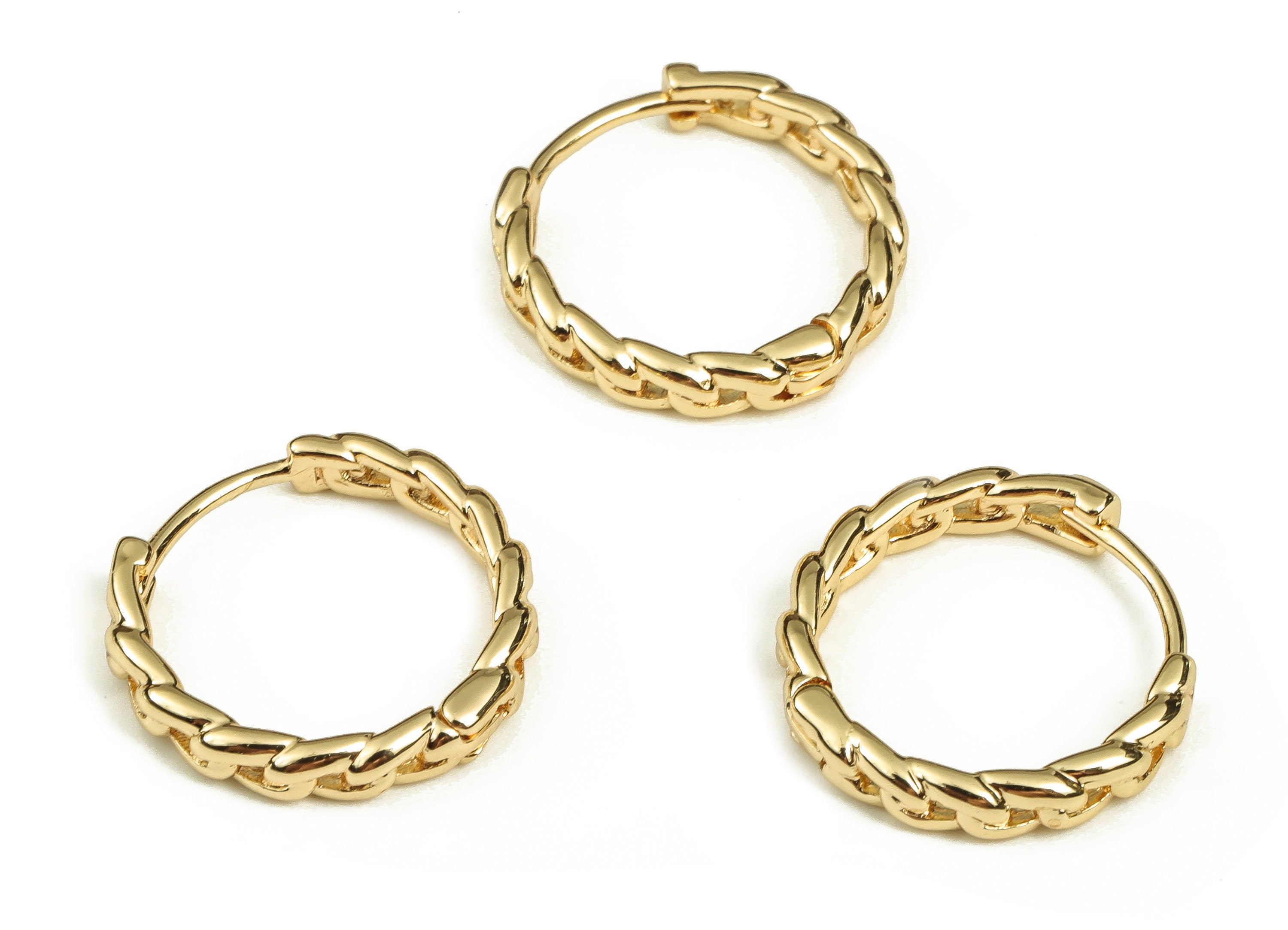 Brass Round Hoop - Beaded Shape Hoop Earrings - Chunky Wide Shiny Hoop Earrings - 18K Real Gold Plated Brass -16.1x16.18x3mm- RGP3469 - DOMEDBAZAAR