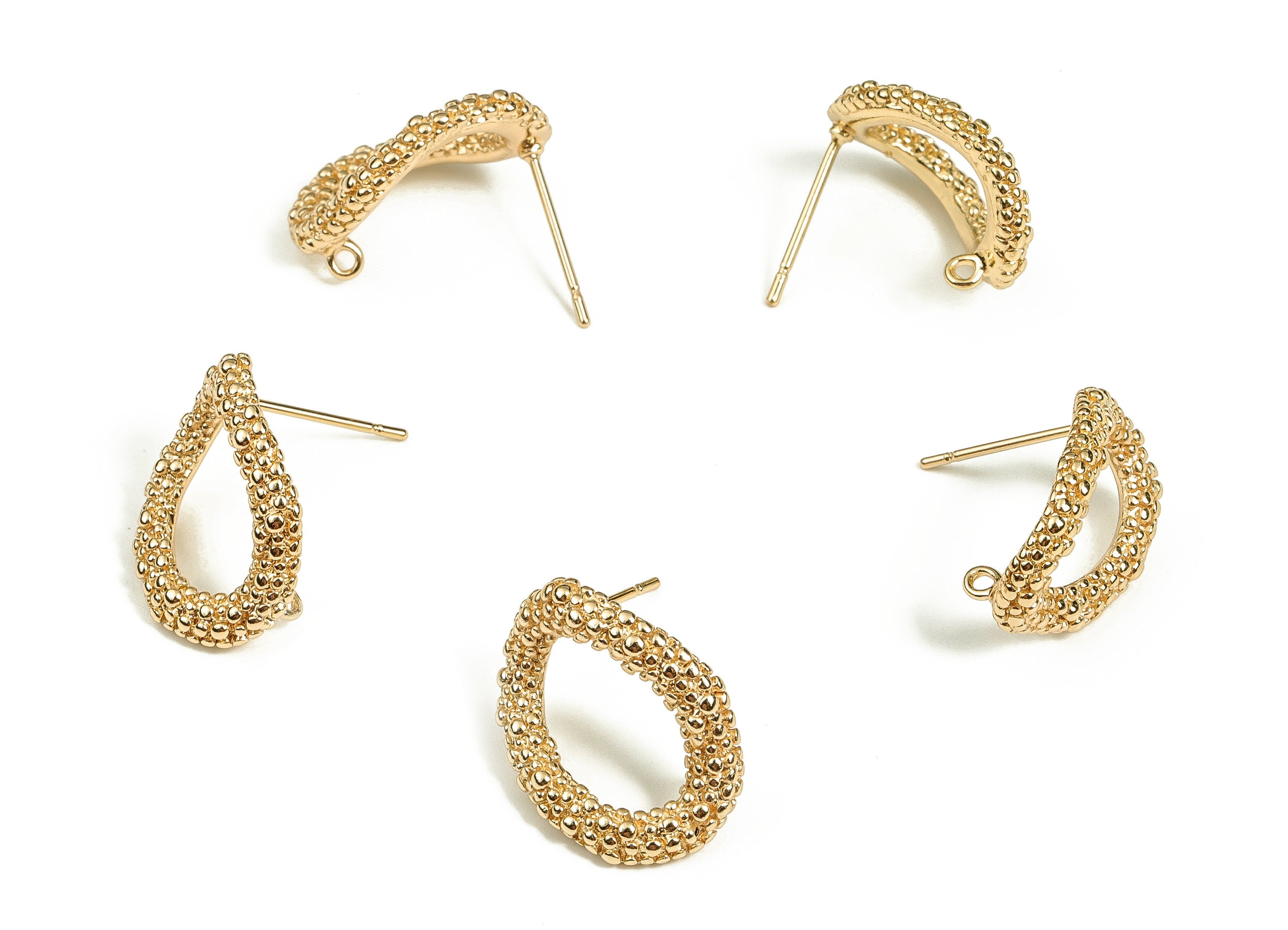 Brass Irregular Earring Post - Gold Texture Earring Stud - 18K Real Gold Plated Brass - Stainless Steel Stud - 18.8x14x2.5 - RGP3472 - DOMEDBAZAAR