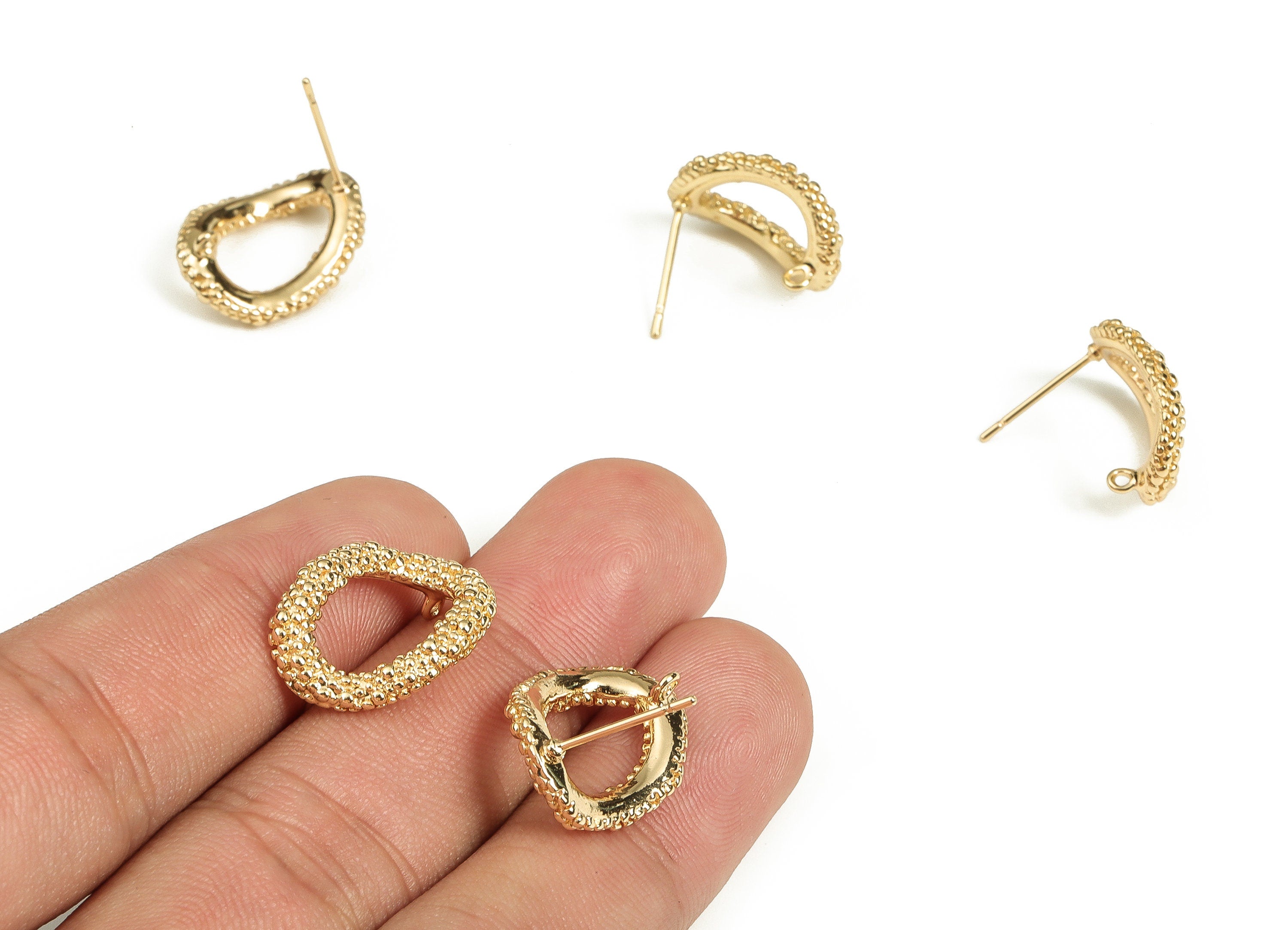 Brass Irregular Earring Post - Gold Texture Earring Stud - 18K Real Gold Plated Brass - Stainless Steel Stud - 18.8x14x2.5 - RGP3472 - DOMEDBAZAAR