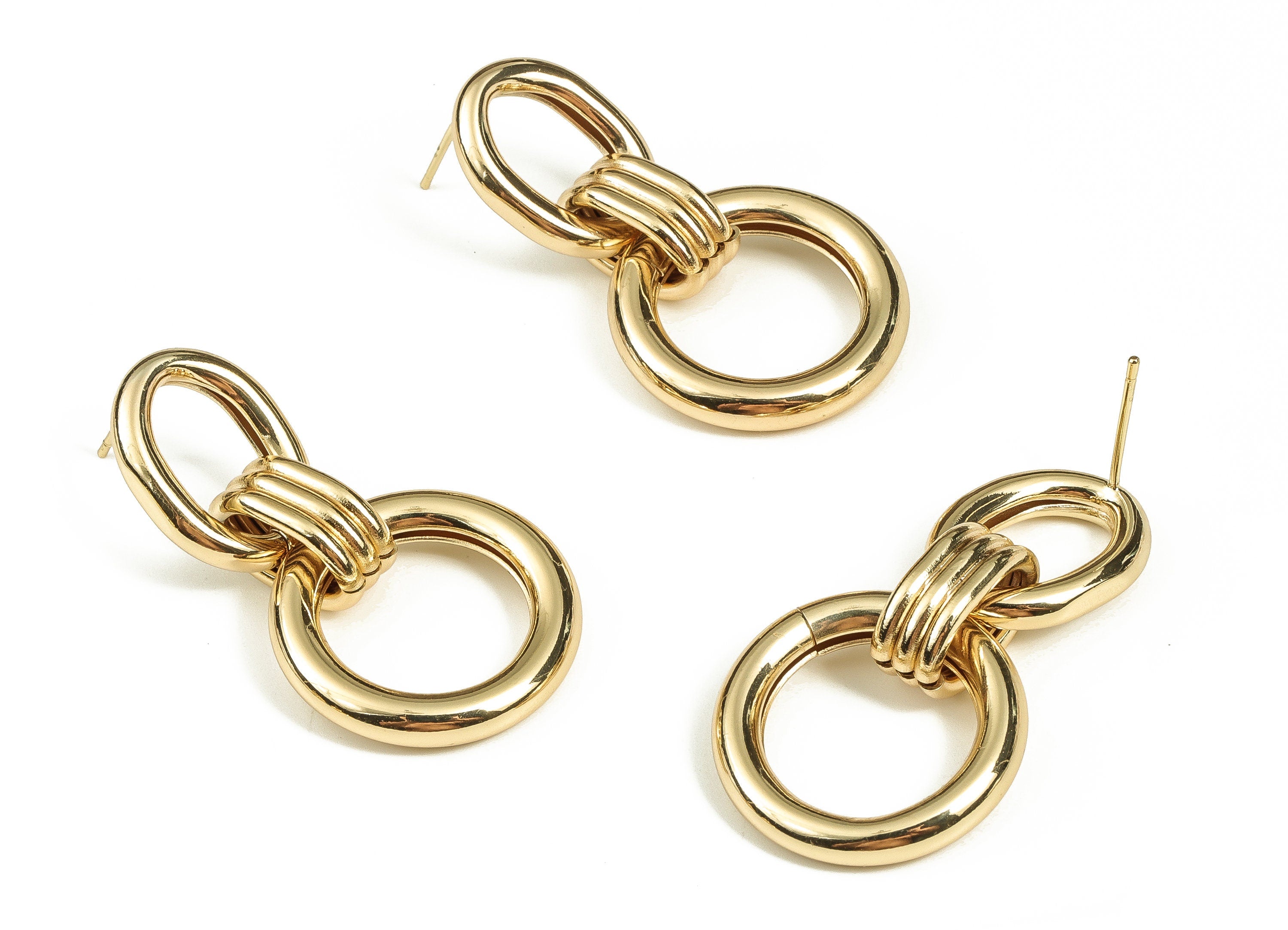 Brass Round Earrings Post - Gold Oval Earring Studs - 18K Real Gold Plated Brass Stud - Jewelry Making Supplies -39.63x22.64x5.76mm- RGP3724 - DOMEDBAZAAR