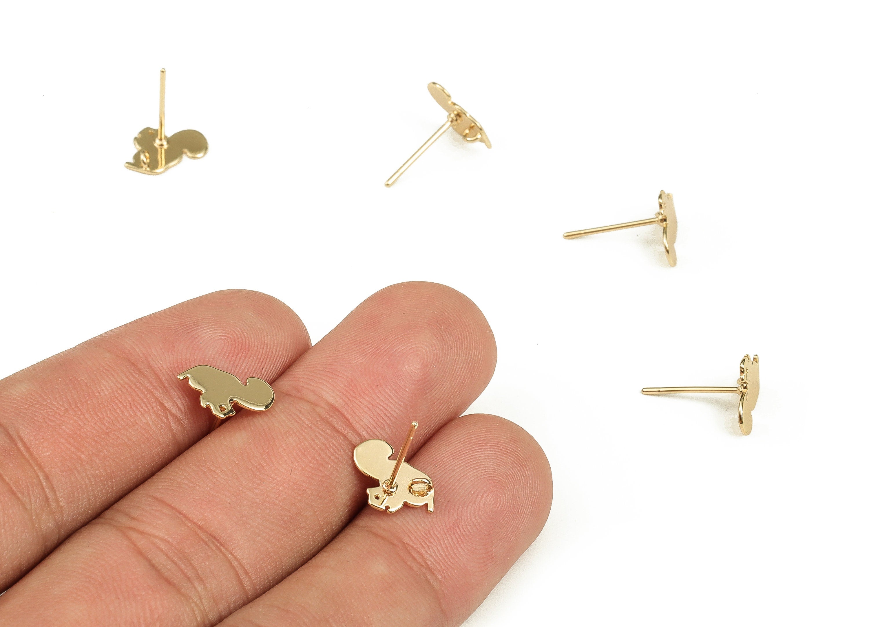 Brass Rabbit Earring Post - Gold Rabbit Earring Stud - 18K Real Gold Plated Brass - Brass Stud - Jewelry Supplies - 11.2x7.5x0.7mm - RGP3464 - DOMEDBAZAAR