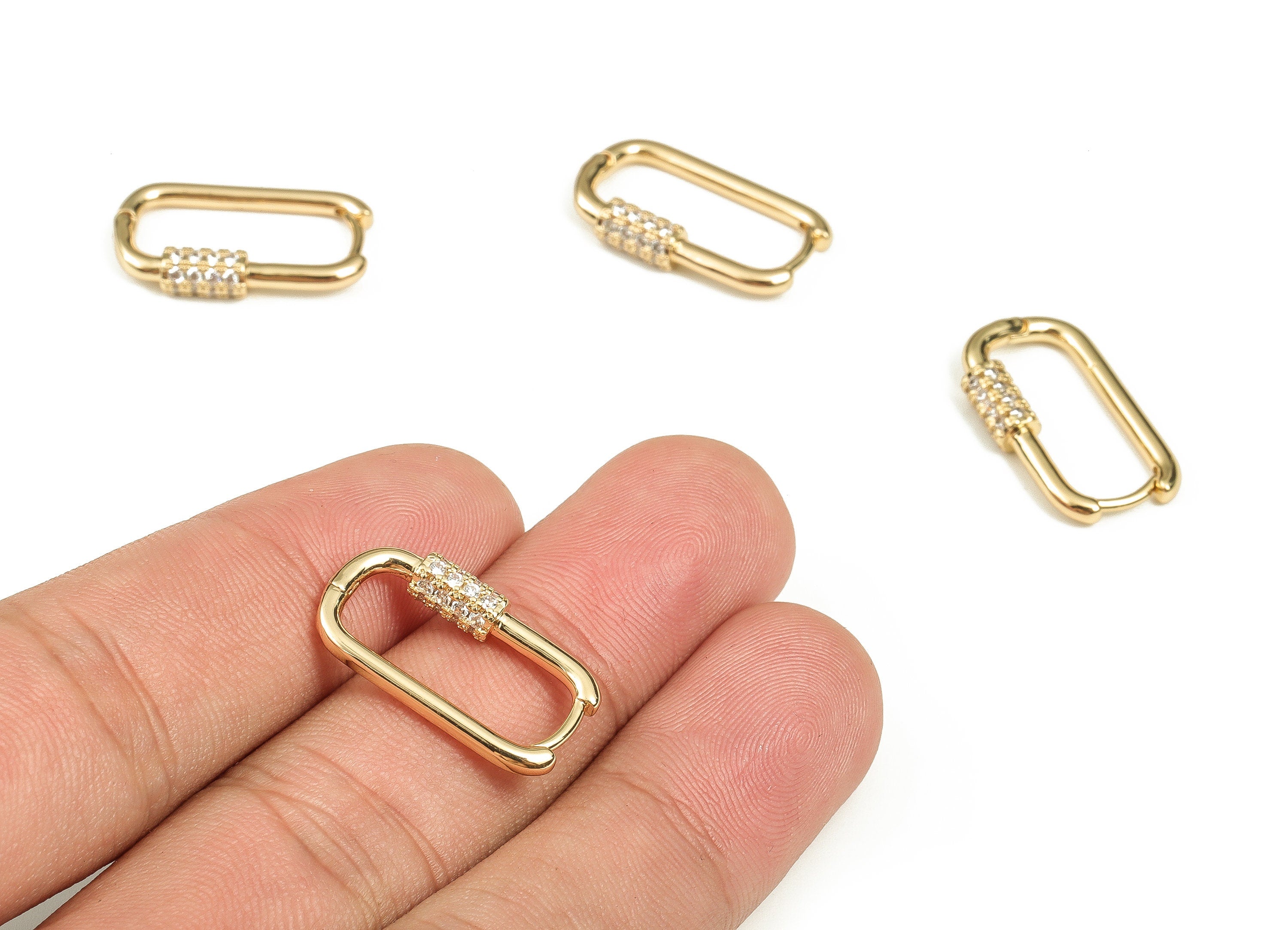 Brass Hoop Earrings - Brass Rectangle Hoop Earring with Zircon - 18K Real Gold Plated Brass - Jewelry Supplies -21.35x12.49x3.83mm- RGP3712 - DOMEDBAZAAR