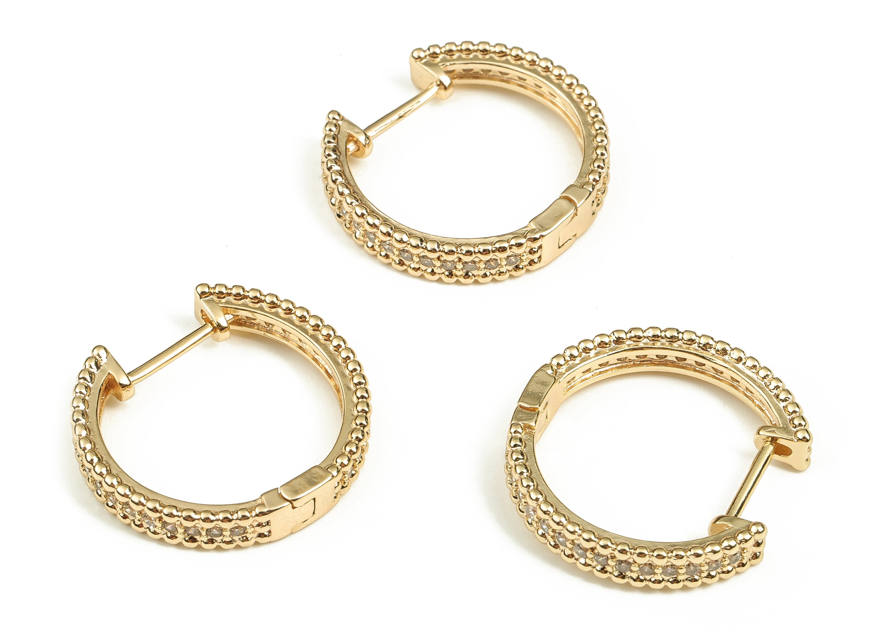 Brass Round Huggie Hoop Earrings - Zircon Hoop Earrings - Brass Stud Earring - 18K Real Gold Plated Brass Studs -23.28x21.95x4.25mm- RGP3574 - DOMEDBAZAAR