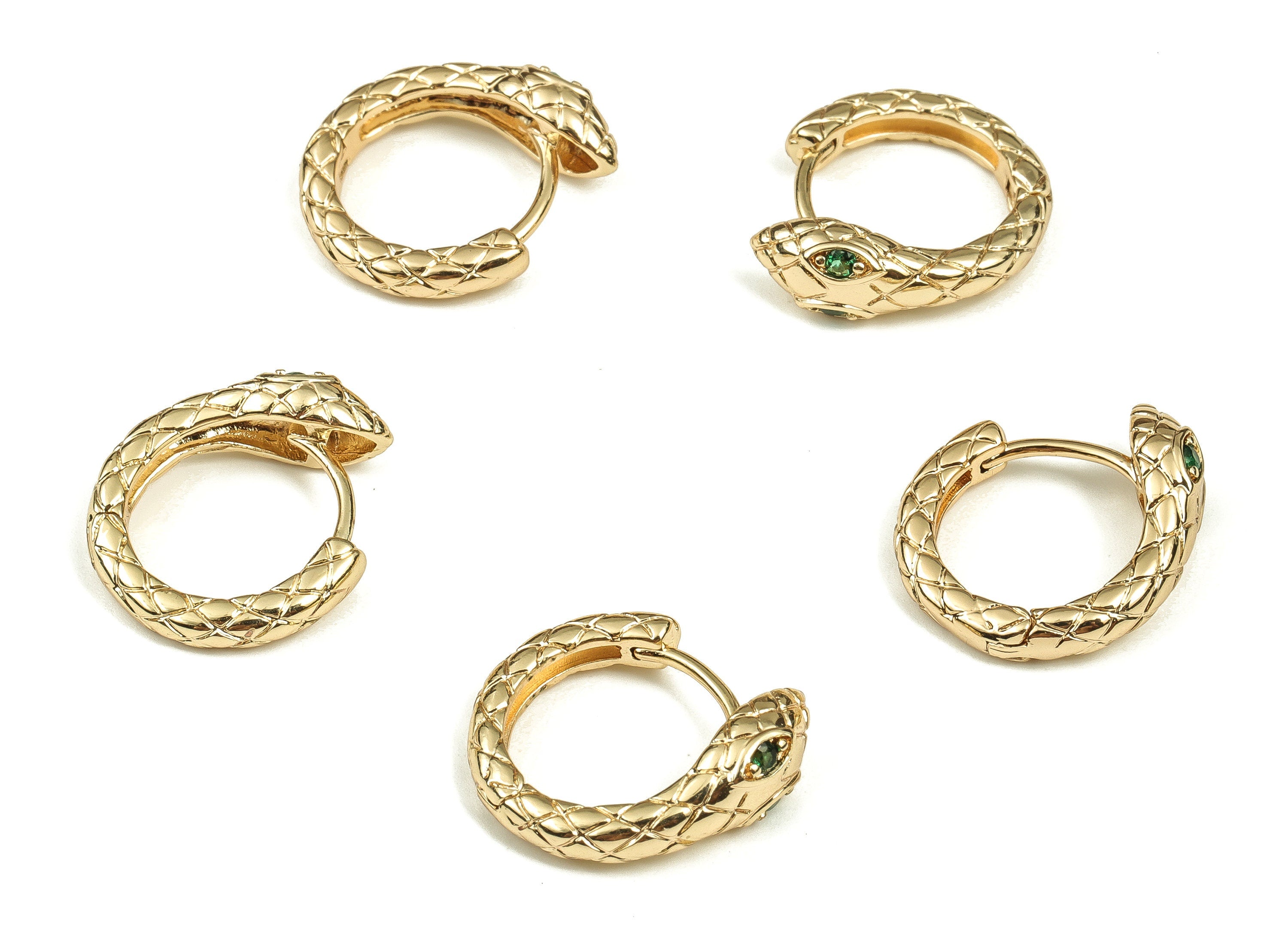 Brass Snake Huggie Hoop Earrings - Brass Multicolor Zircon Hoop - Gold Stud Earring - 18K Real Gold Plated Brass -17.4x16.01x5.78mm- RGP3699 - DOMEDBAZAAR