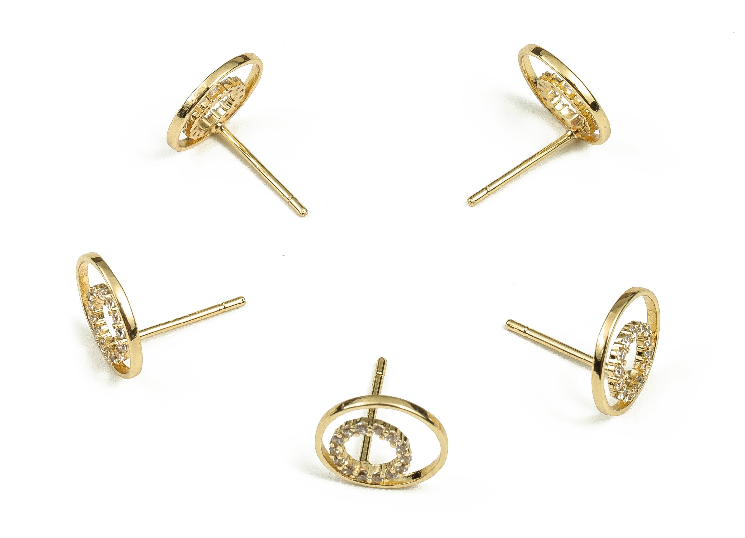 Brass Round Earring Stud With Zircons - Gold Circle Post - Stainless Steel Stud - 18K Real Gold Plated Brass – 10.98x10.77x1.76mm - RGP3703 - DOMEDBAZAAR