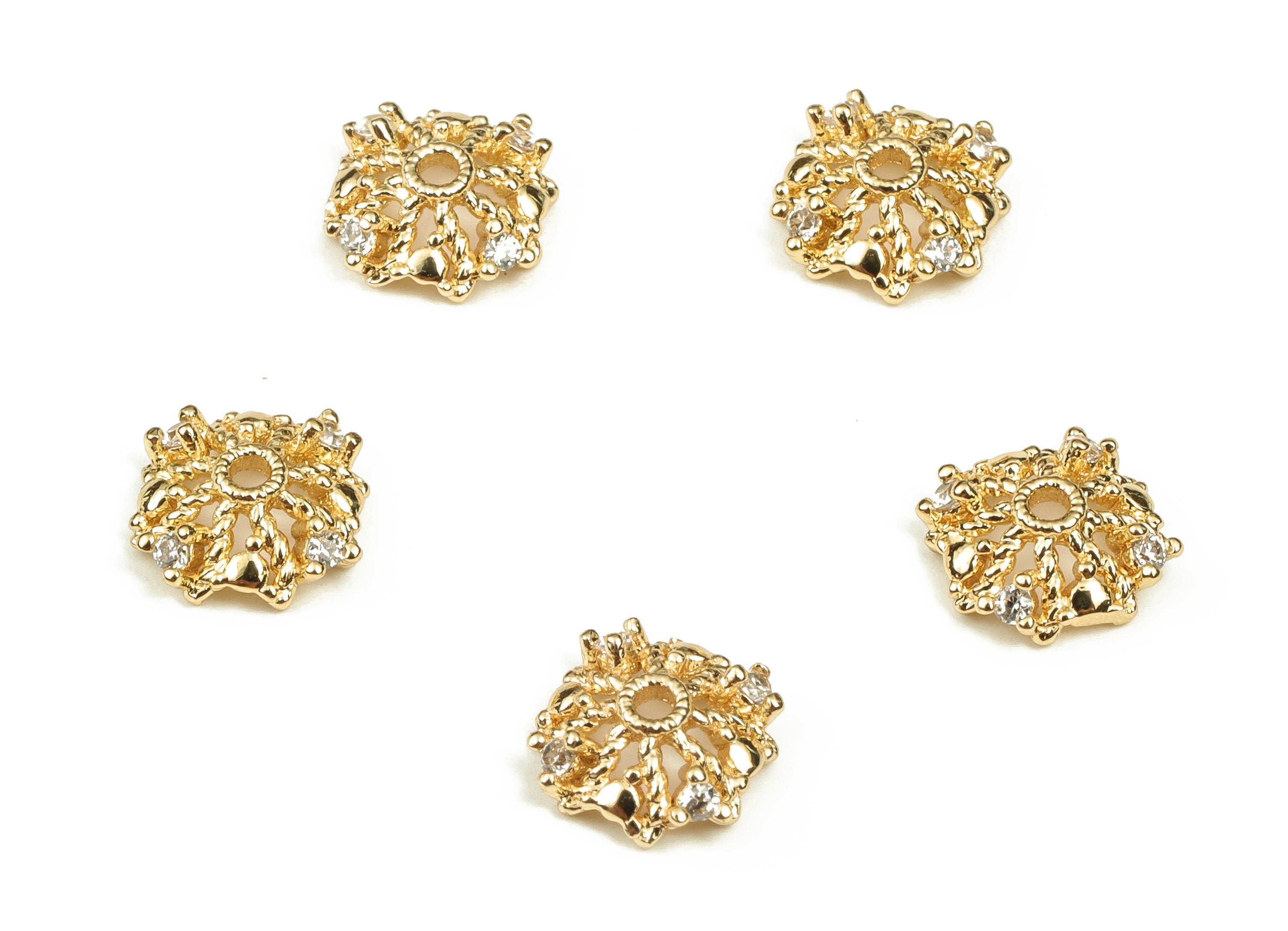 Brass Flower Bead End Caps with Zircons - Gold Spacer Bead Caps - 18K Gold Plated Brass Beads - Jewelry Supplies -8.11x8.09x2.65mm- RGP3539 - DOMEDBAZAAR