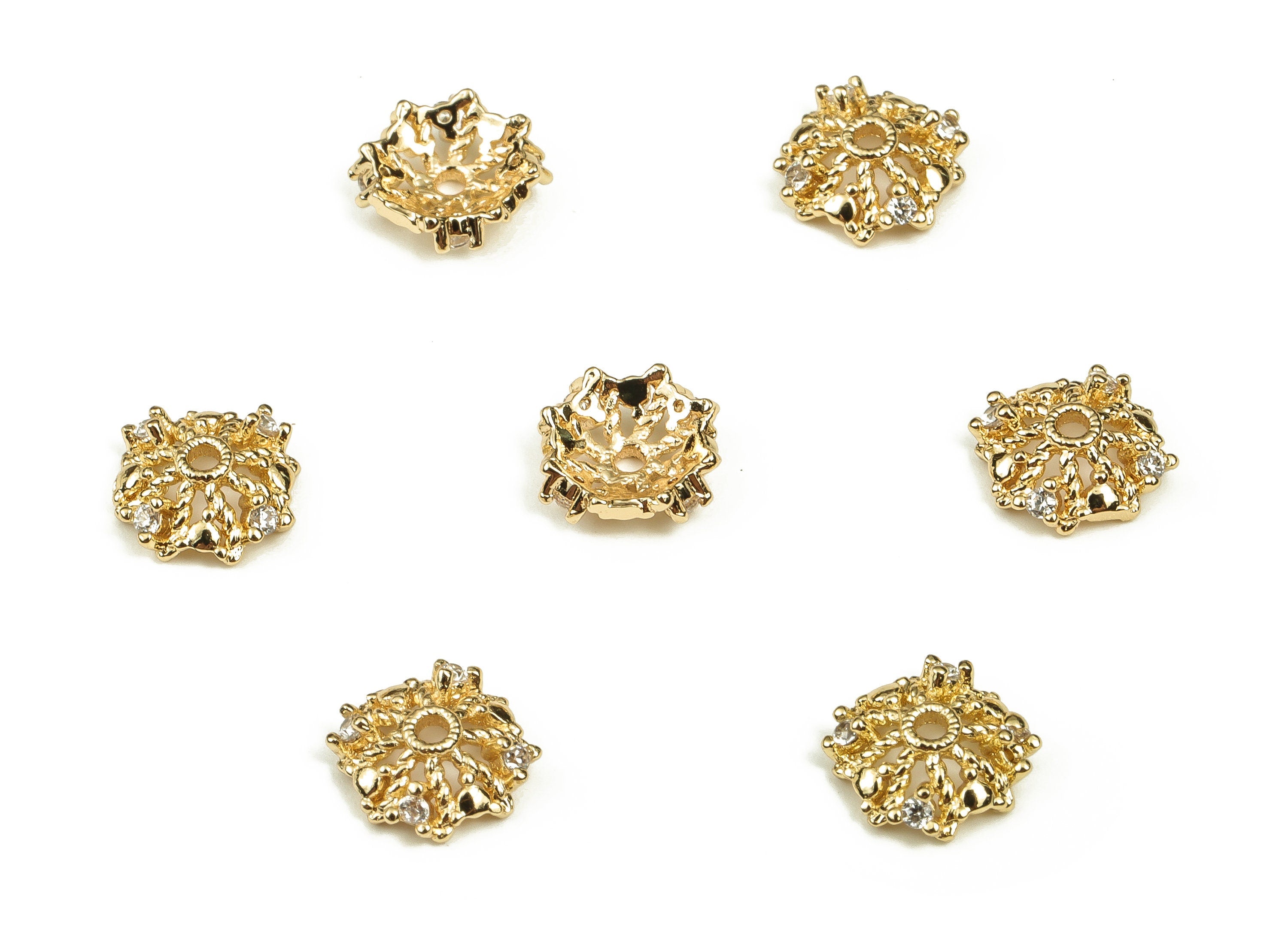 Brass Flower Bead End Caps with Zircons - Gold Spacer Bead Caps - 18K Gold Plated Brass Beads - Jewelry Supplies -8.11x8.09x2.65mm- RGP3539 - DOMEDBAZAAR