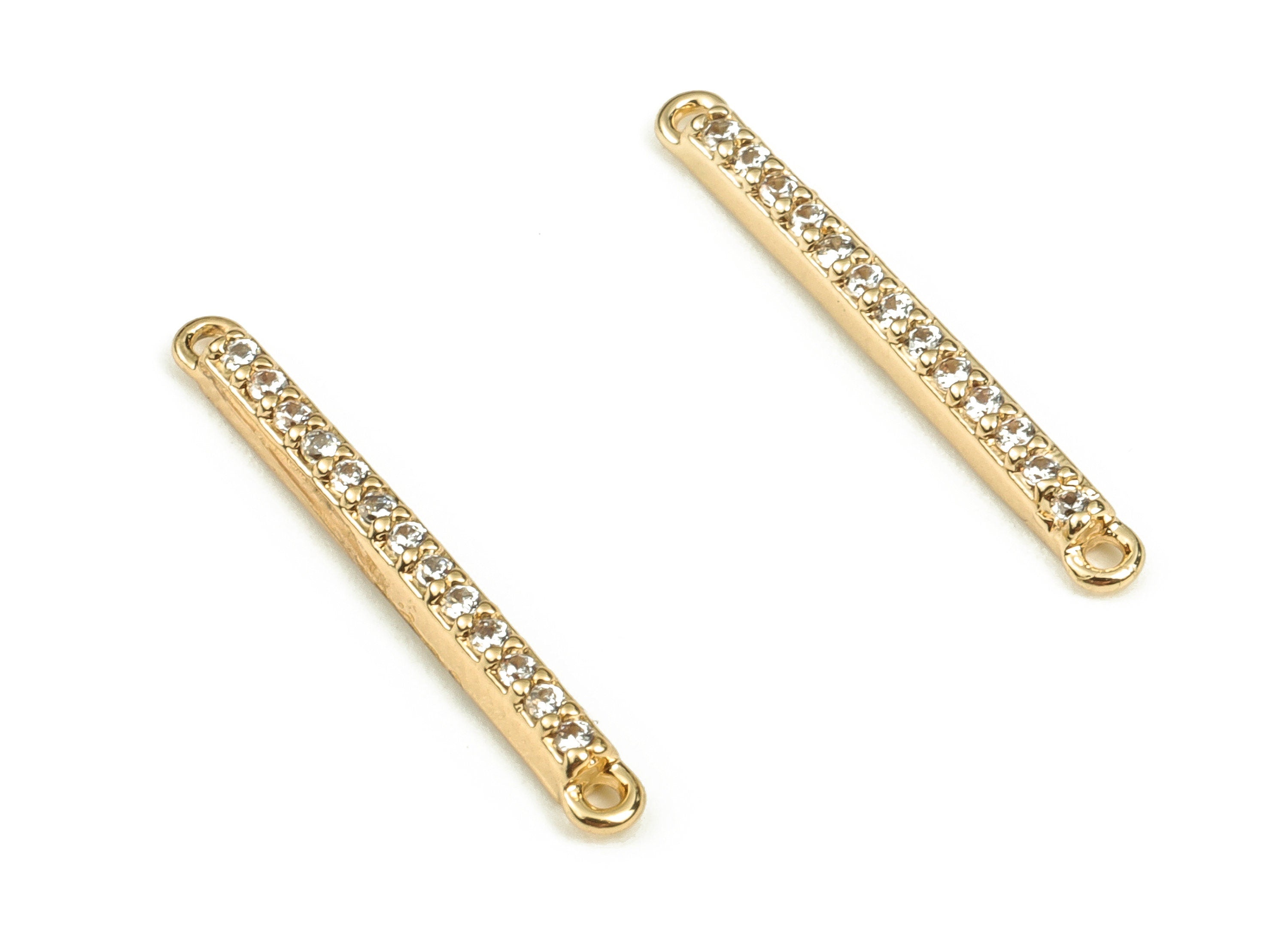 Brass Bar Connector - Brass Bar Connectors with Zircon - 18K Real Gold Plated Brass - Cubic Zircon Stick Charms -18.83x2.06x1.9mm- RGP3484 - DOMEDBAZAAR
